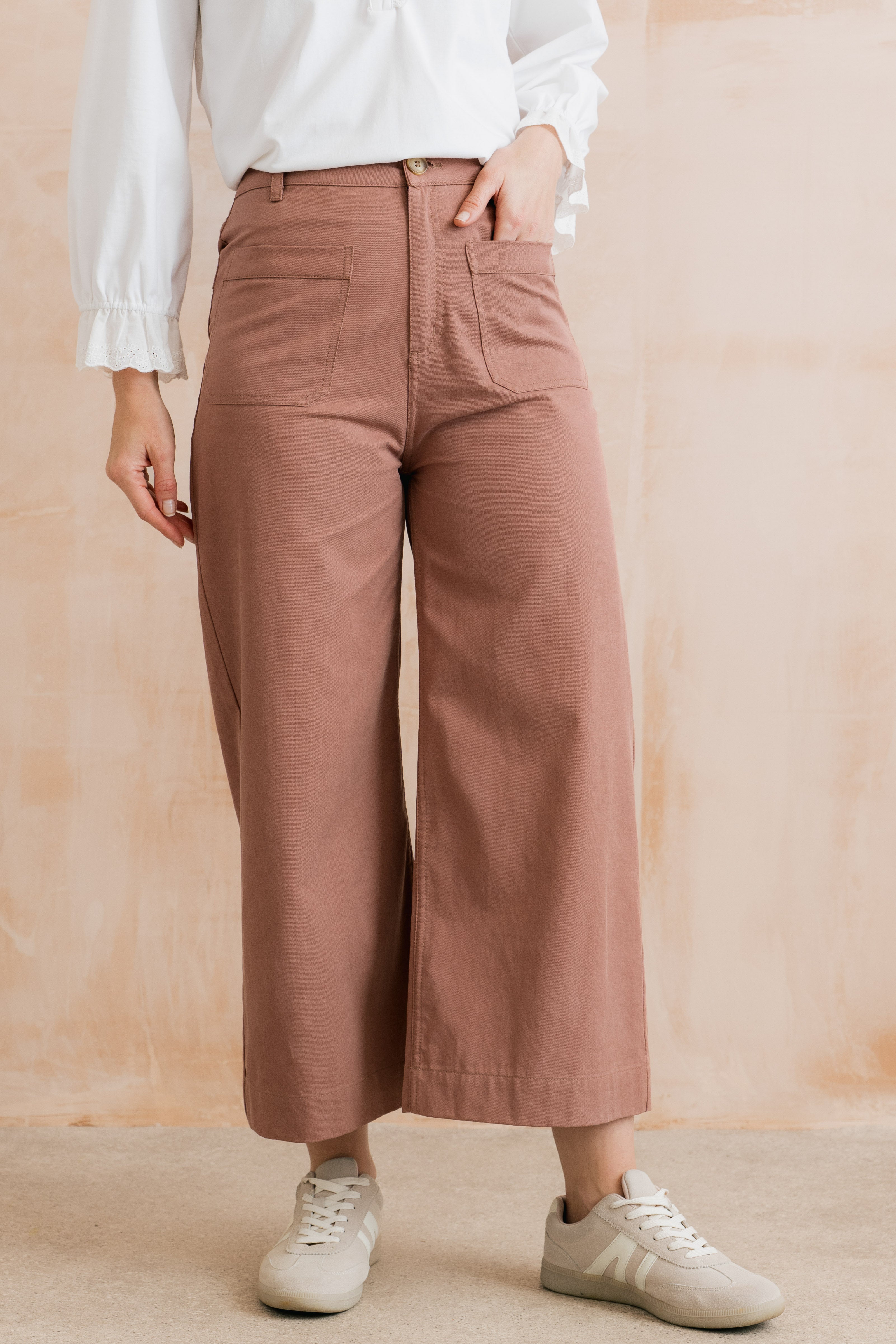 Amelia Crop Trousers Plain Twill Tencel Antique Pink