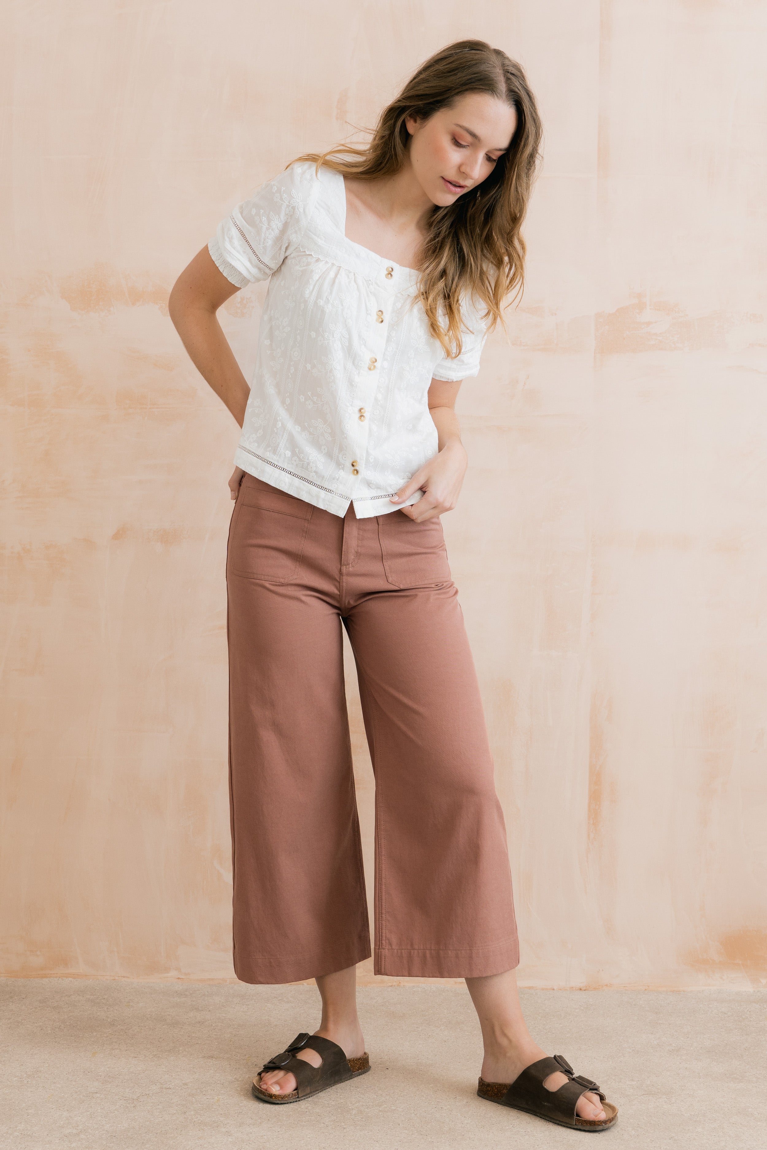 Amelia Crop Trousers Plain Twill Tencel Antique Pink