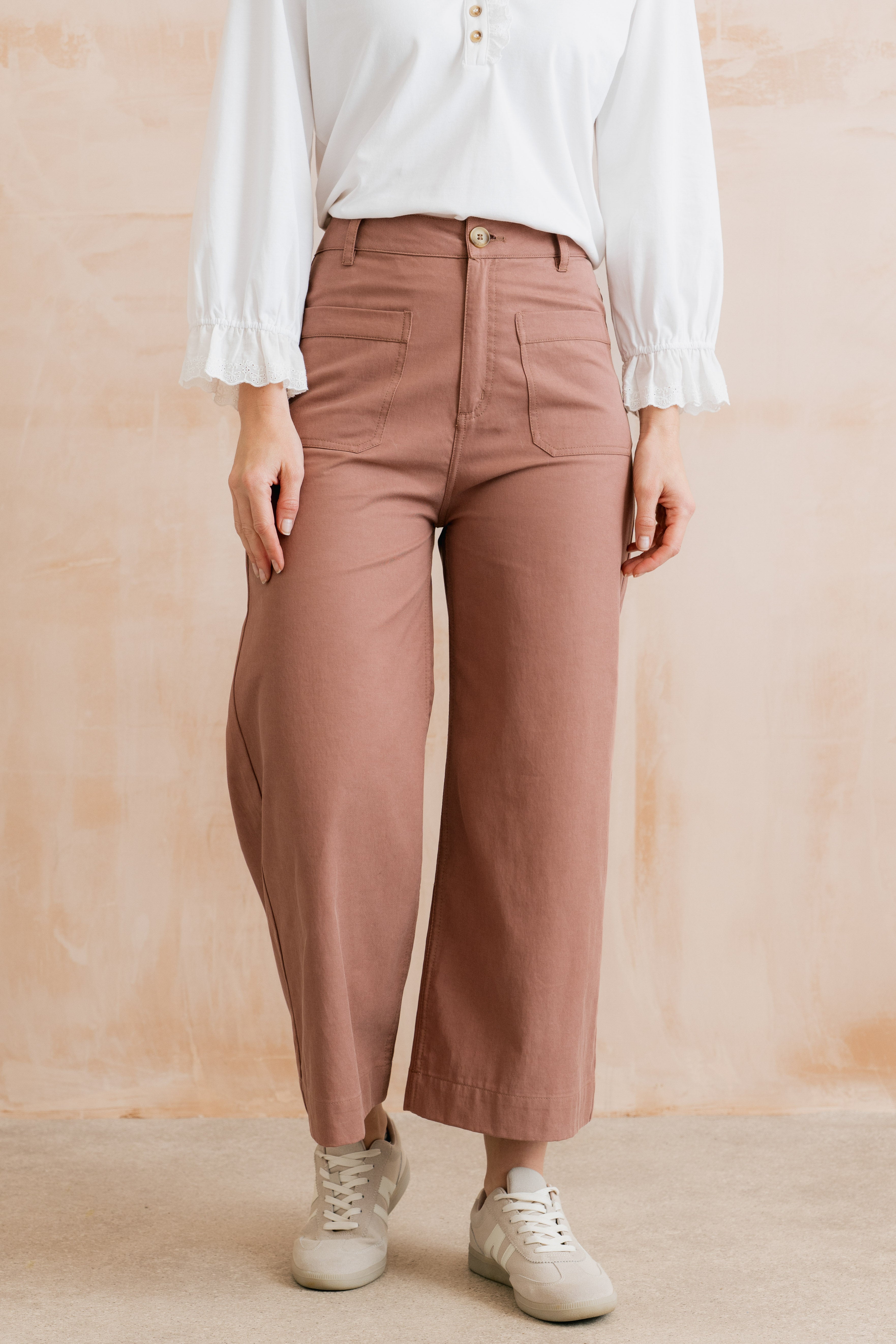 Amelia Crop Trousers Plain Twill Tencel Antique Pink