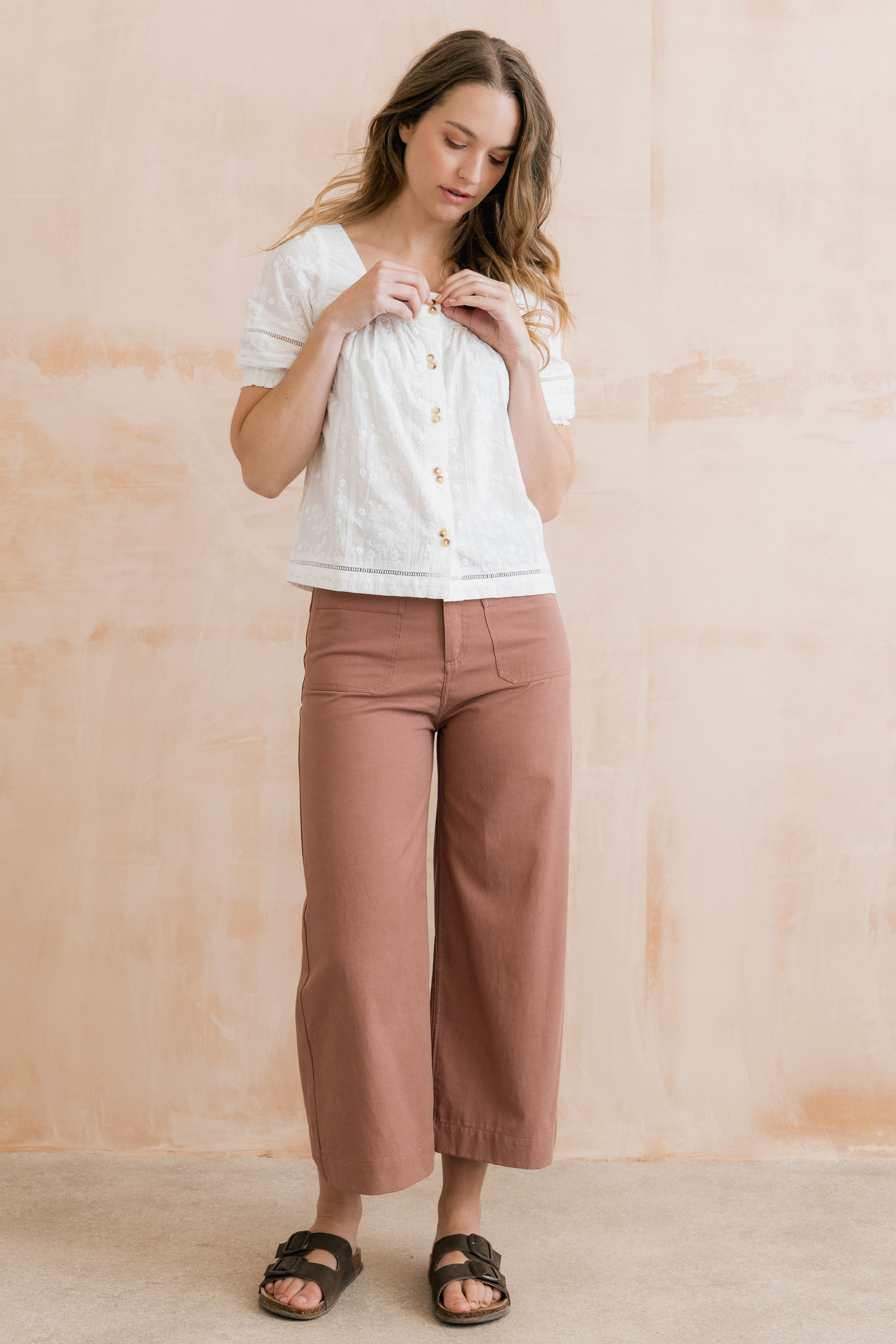 Amelia Crop Trousers Plain Twill Tencel Antique Pink