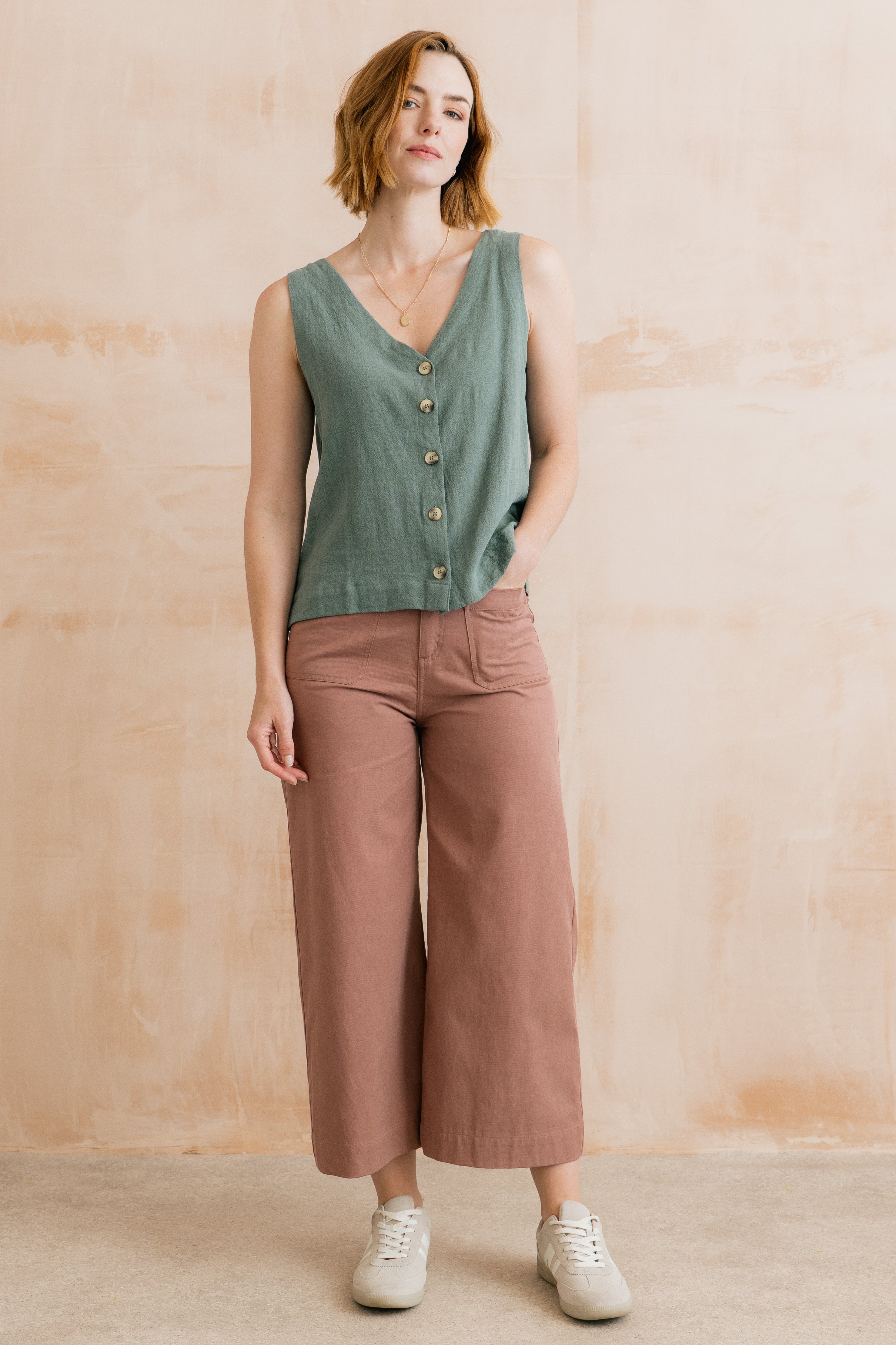 Amelia Crop Trousers Plain Twill Tencel Antique Pink