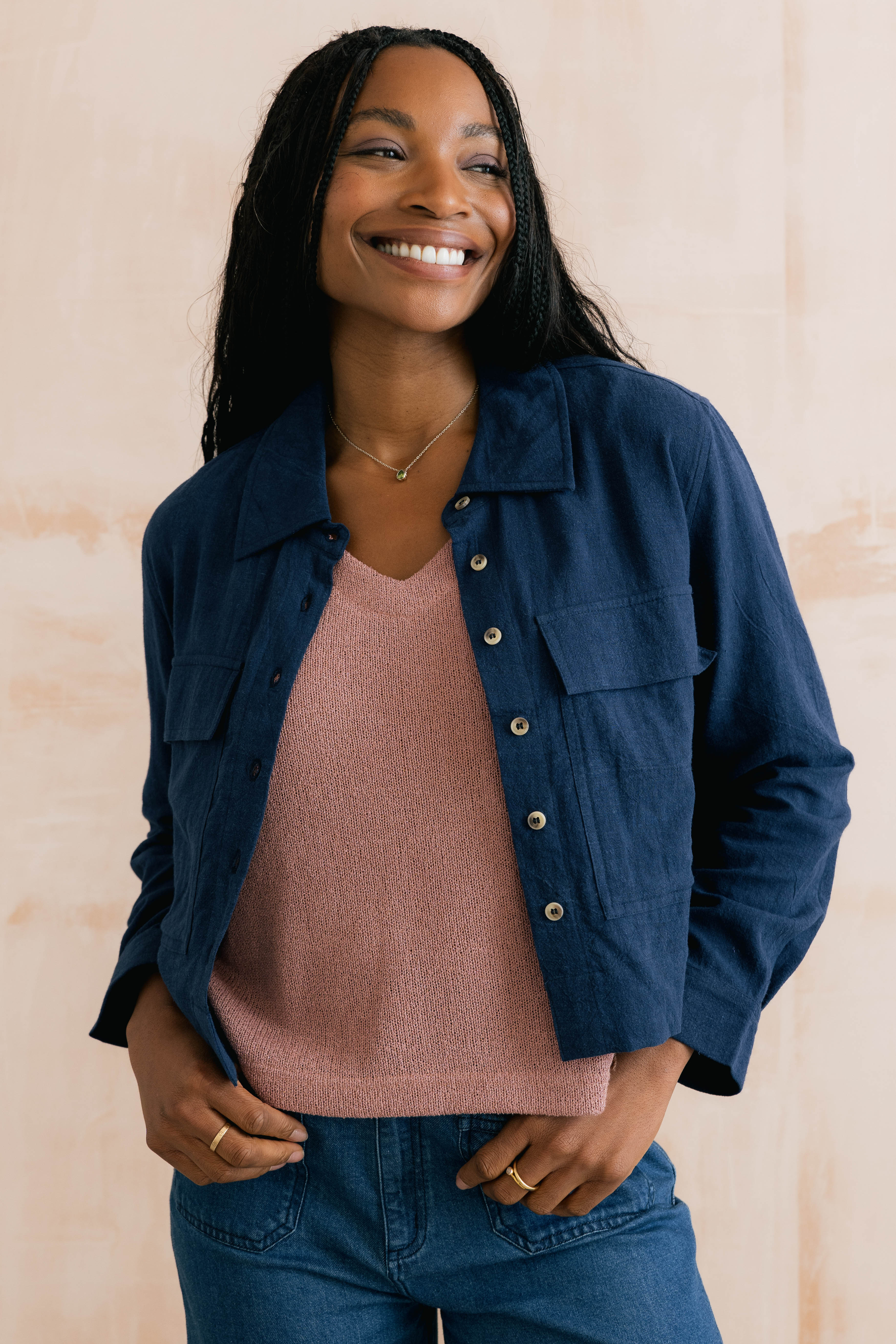 Grasslands Jacket Plain Linen Navy