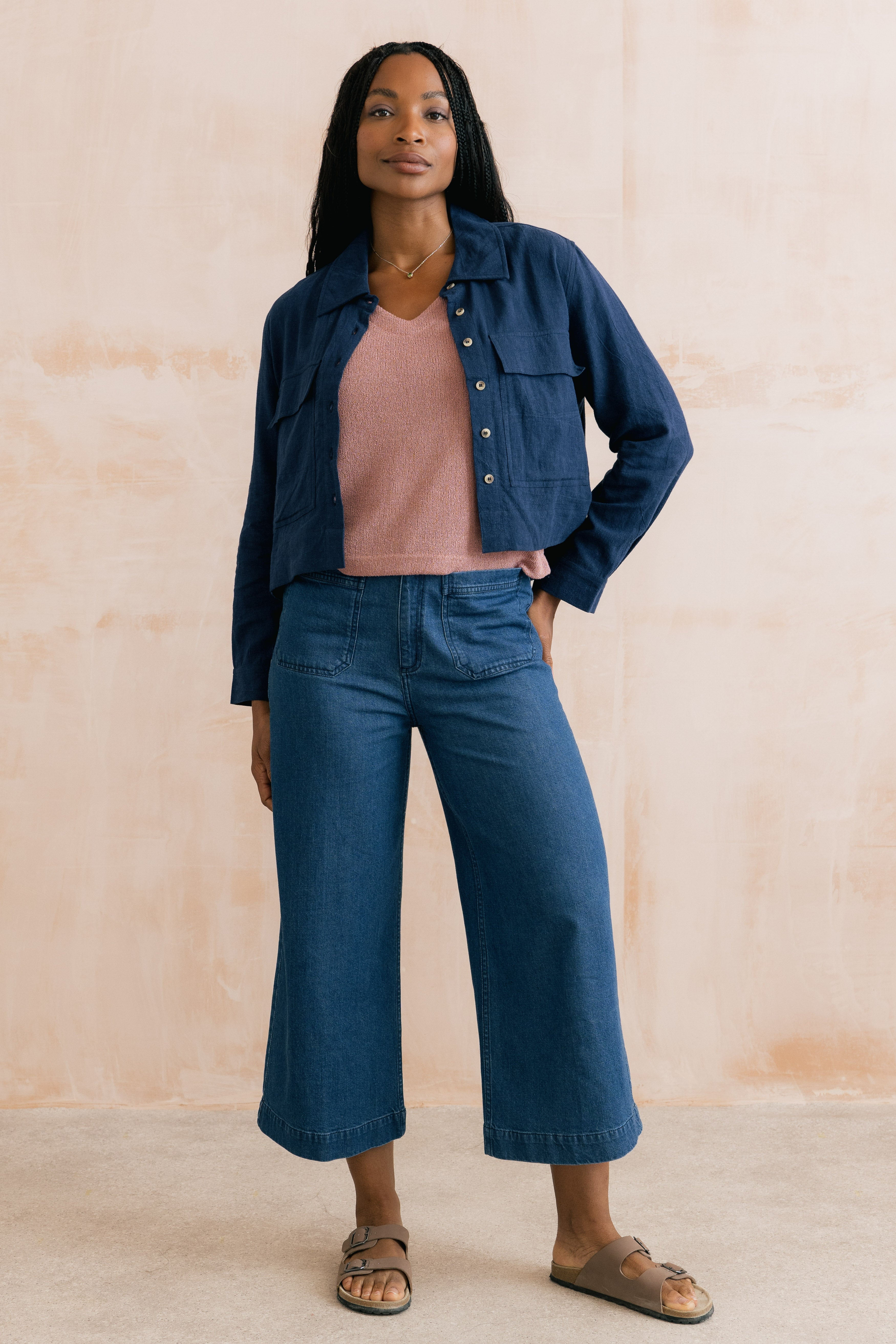 Grasslands Jacket Plain Linen Navy