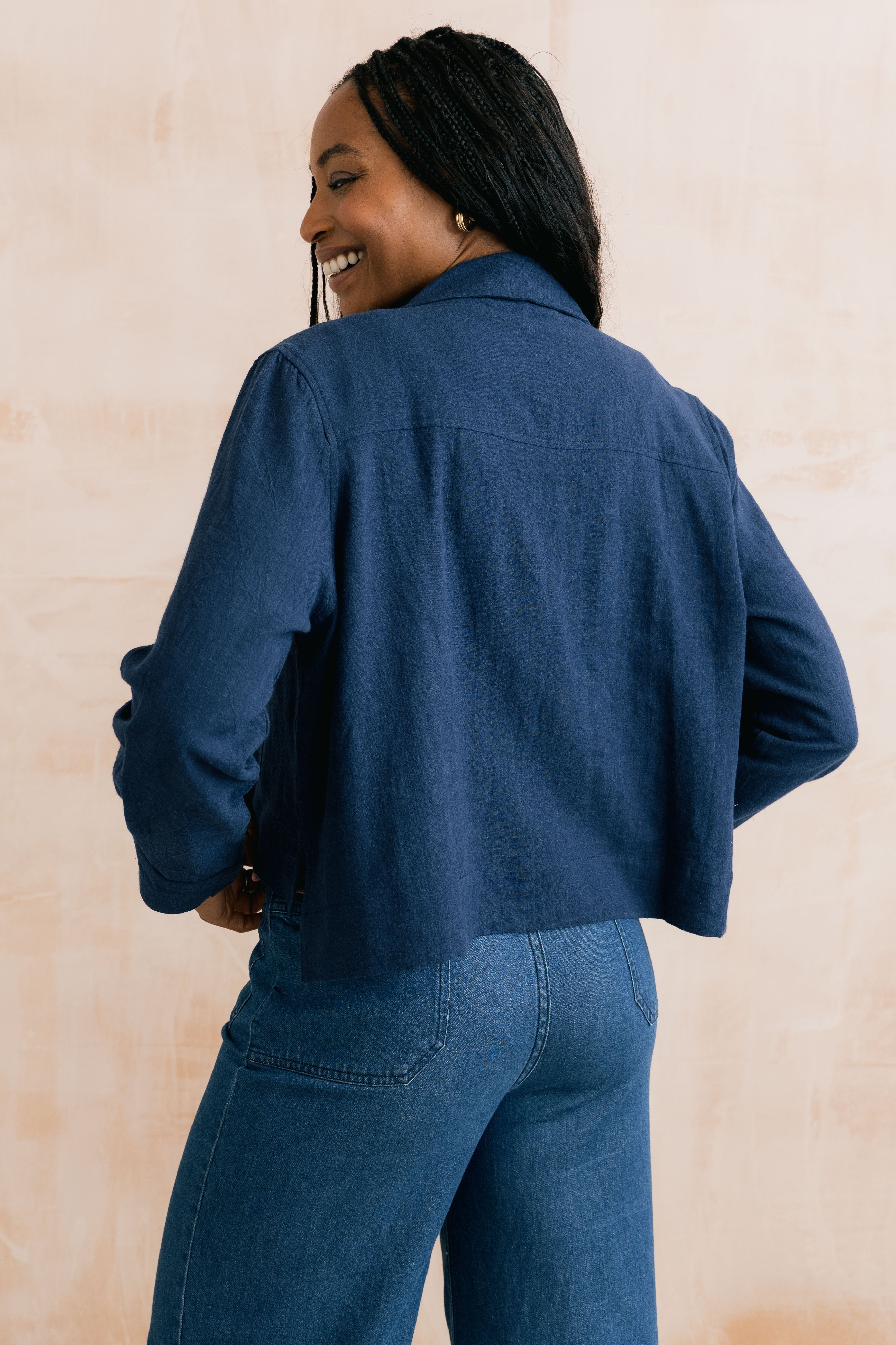 Grasslands Jacket Plain Linen Navy