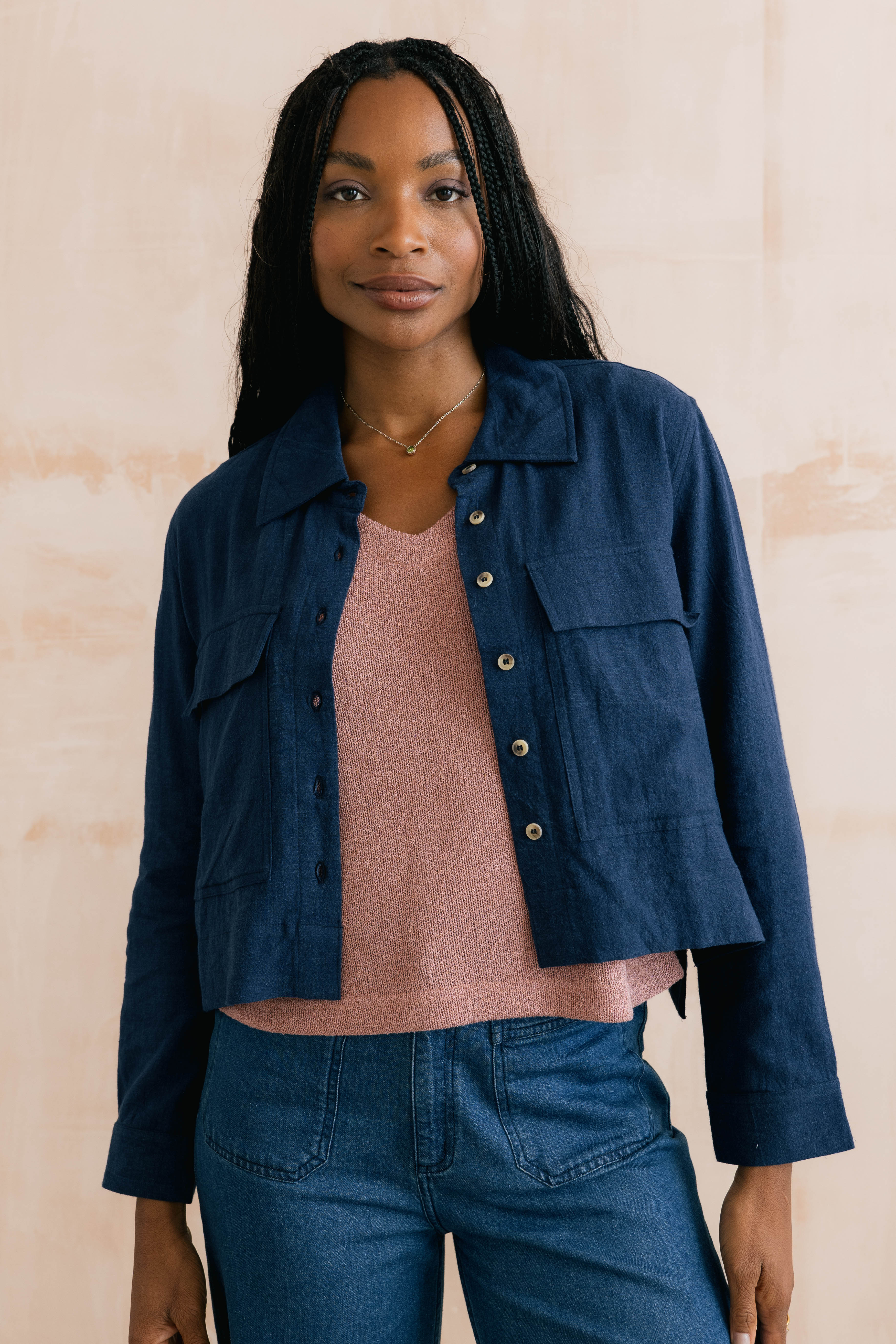 Grasslands Jacket Plain Linen Navy