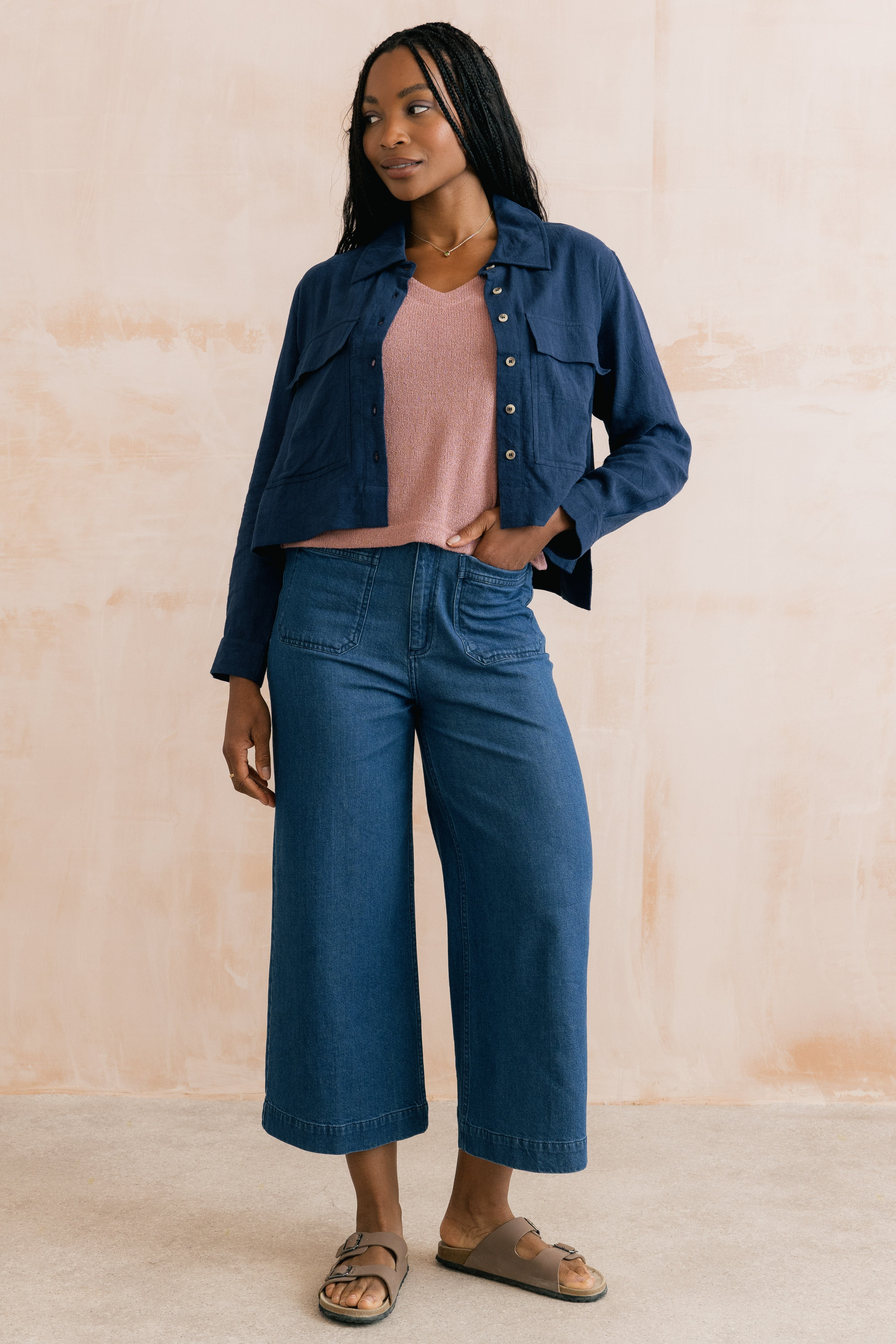 Grasslands Jacket Plain Linen Navy