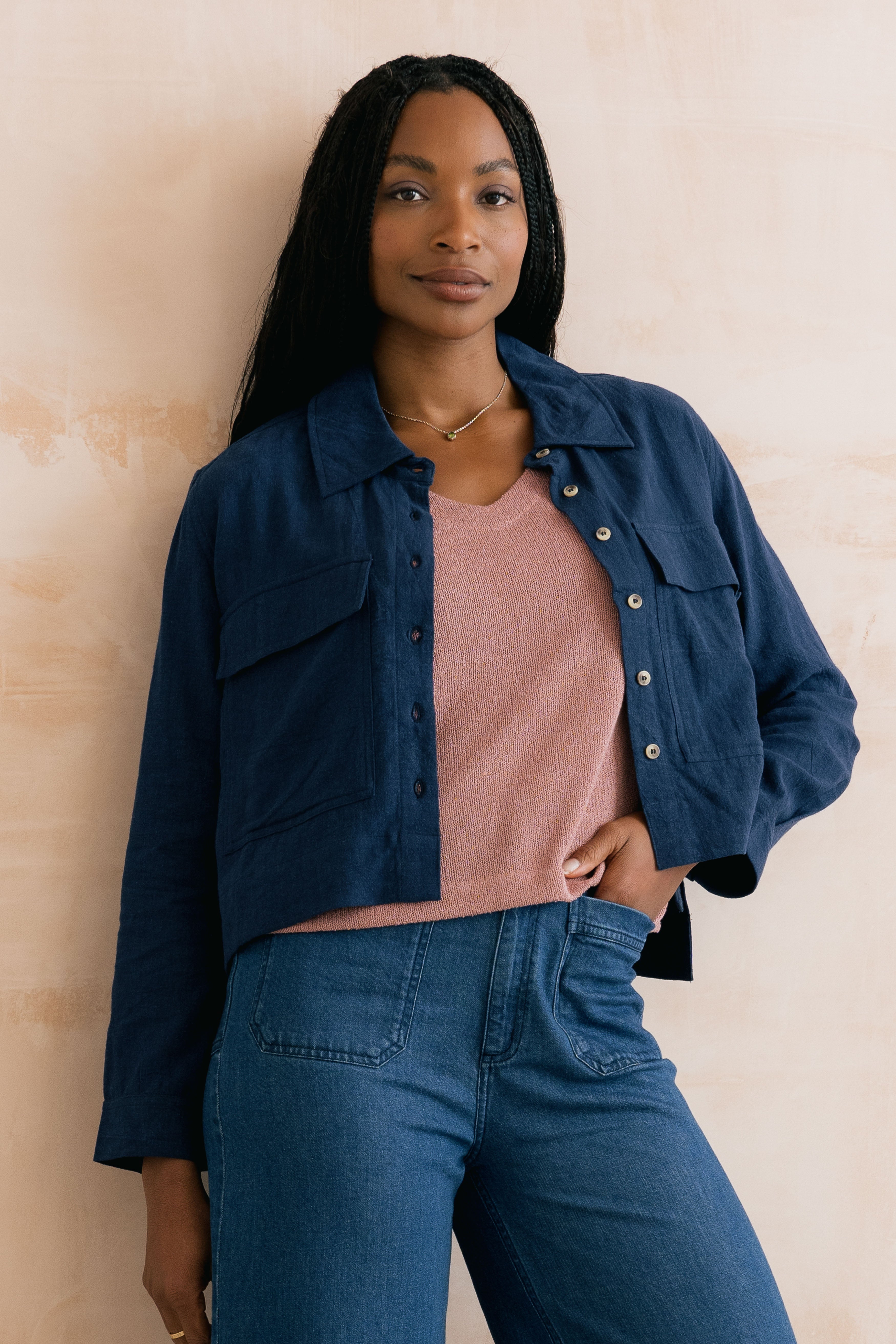 Grasslands Jacket Plain Linen Navy