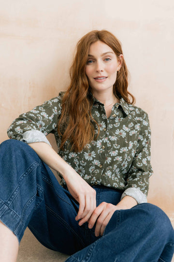 Patsy Textured Crepe Printed Shirt Olive