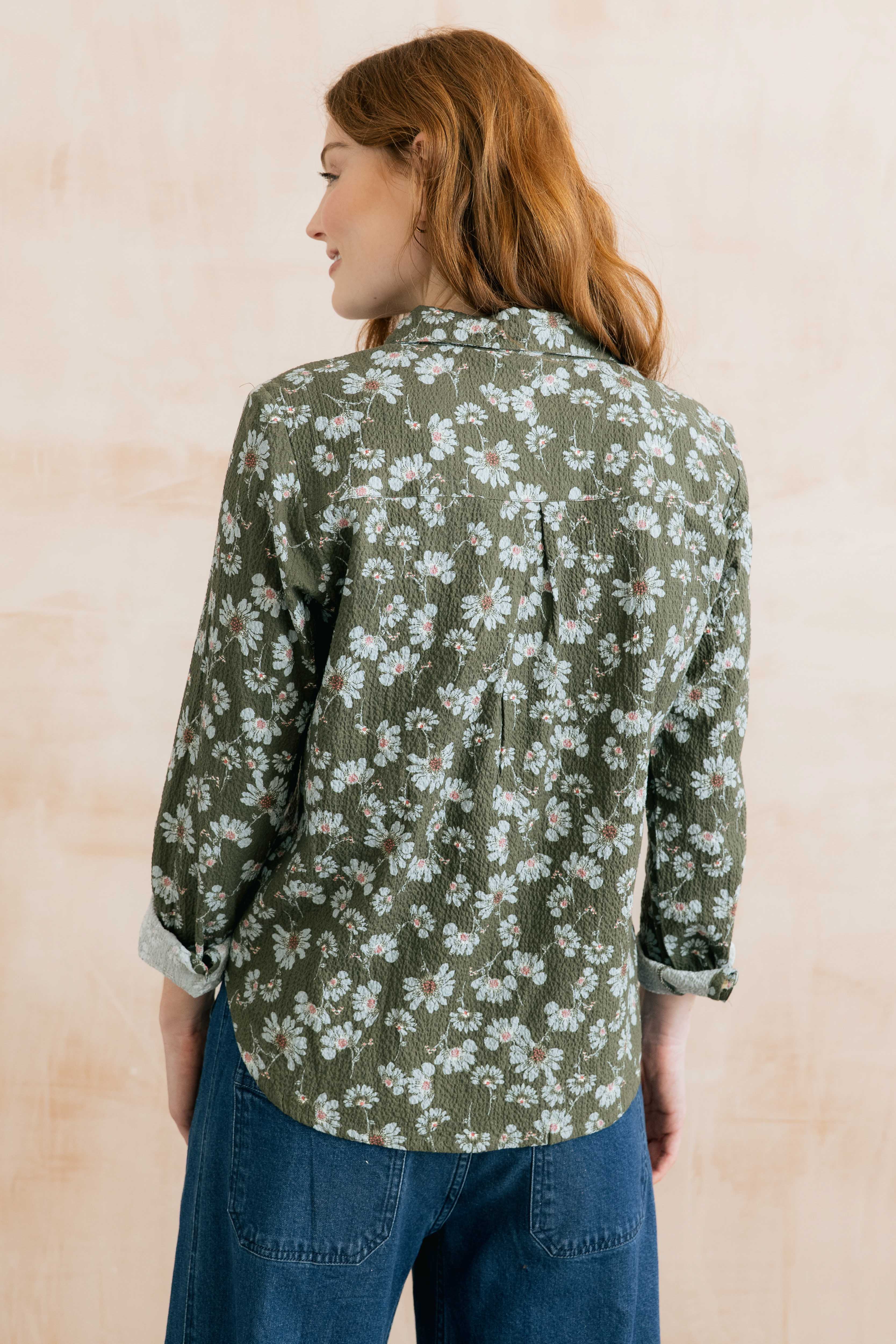 Patsy Textured Crepe Printed Shirt Olive