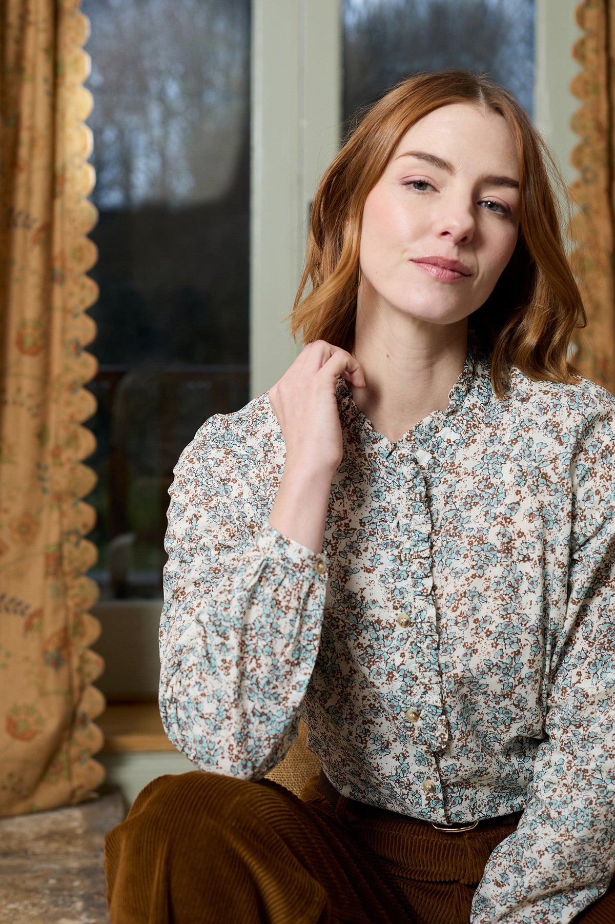 Rachel Organic Cotton Frill Blouse Powder Blue