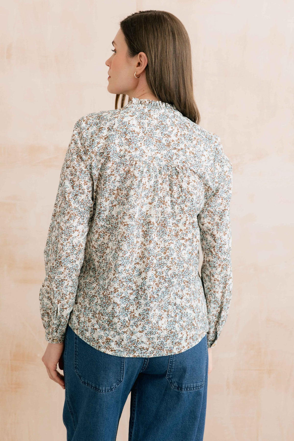Rachel Organic Cotton Frill Blouse Powder Blue