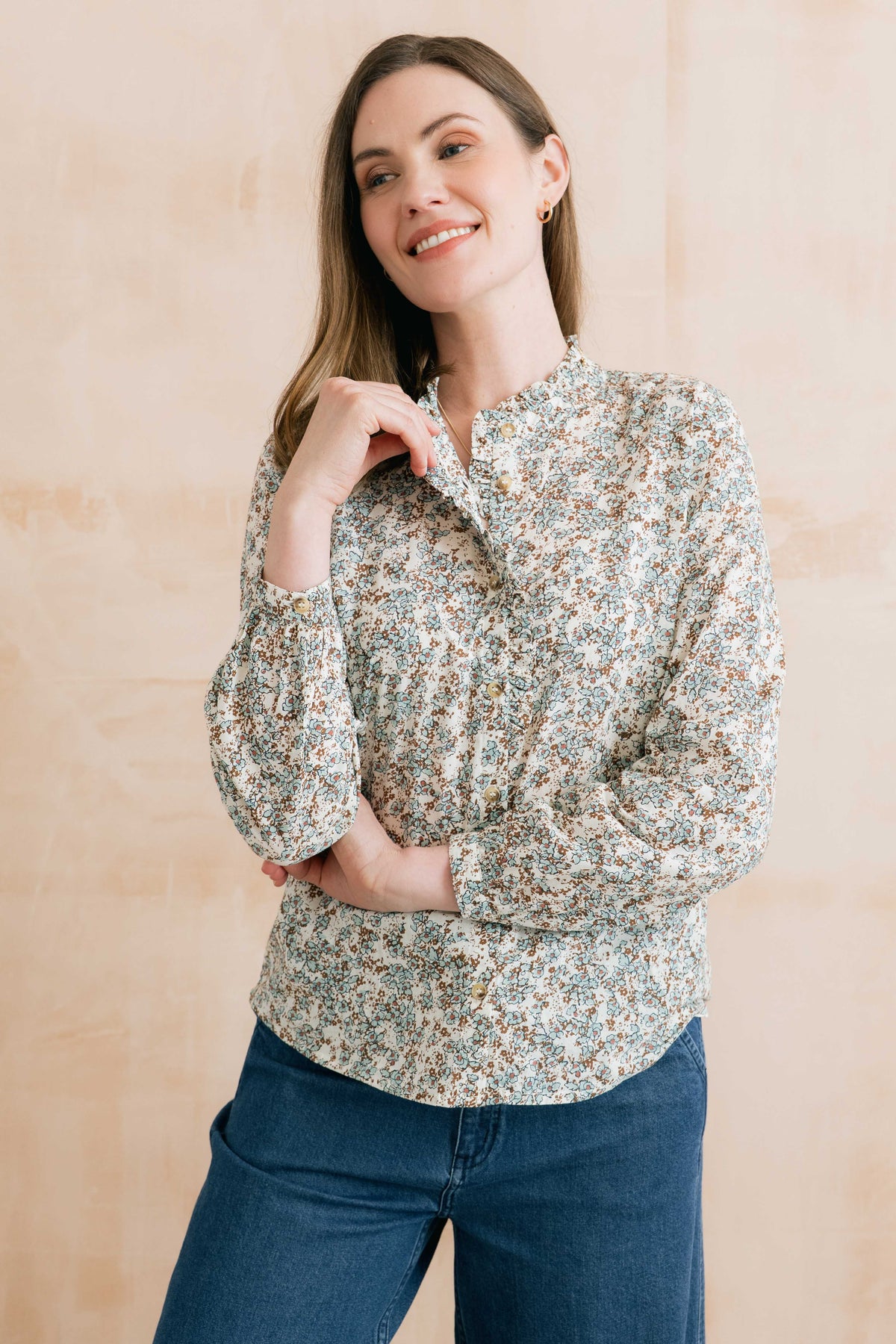 Rachel Organic Cotton Frill Blouse Powder Blue
