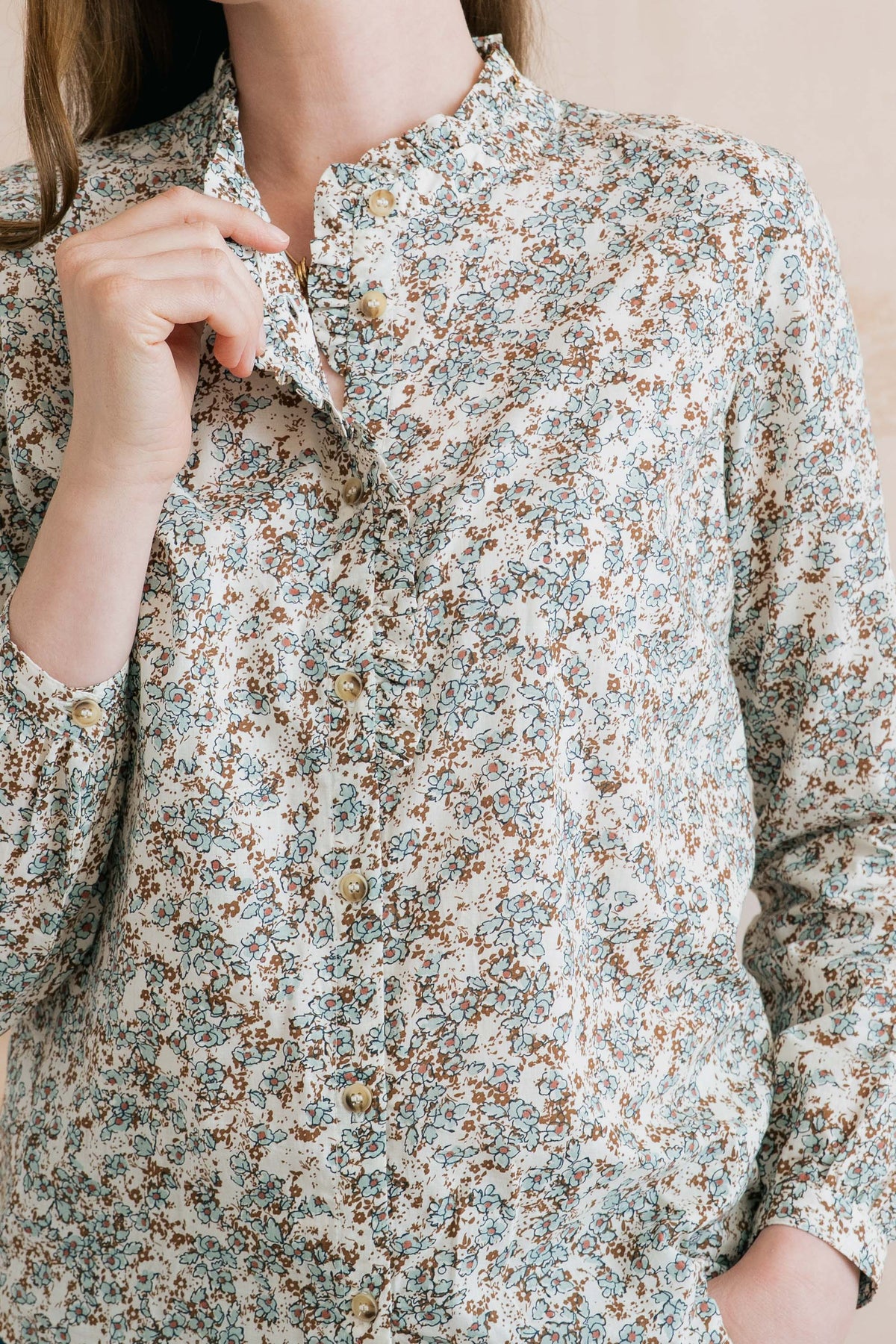 Rachel Organic Cotton Frill Blouse Powder Blue