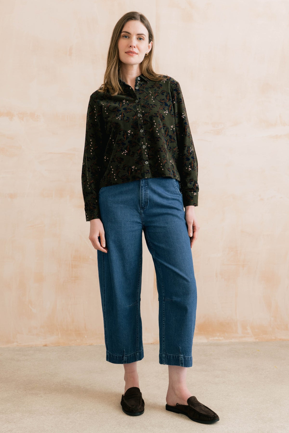 Bracken Cotton Pincord Printed Shirt Olive
