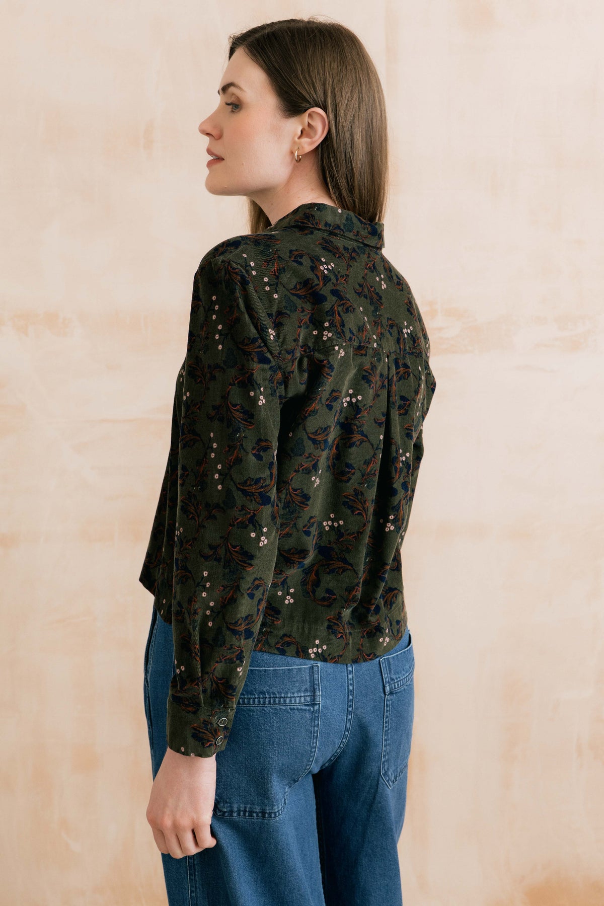 Bracken Cotton Pincord Printed Shirt Olive
