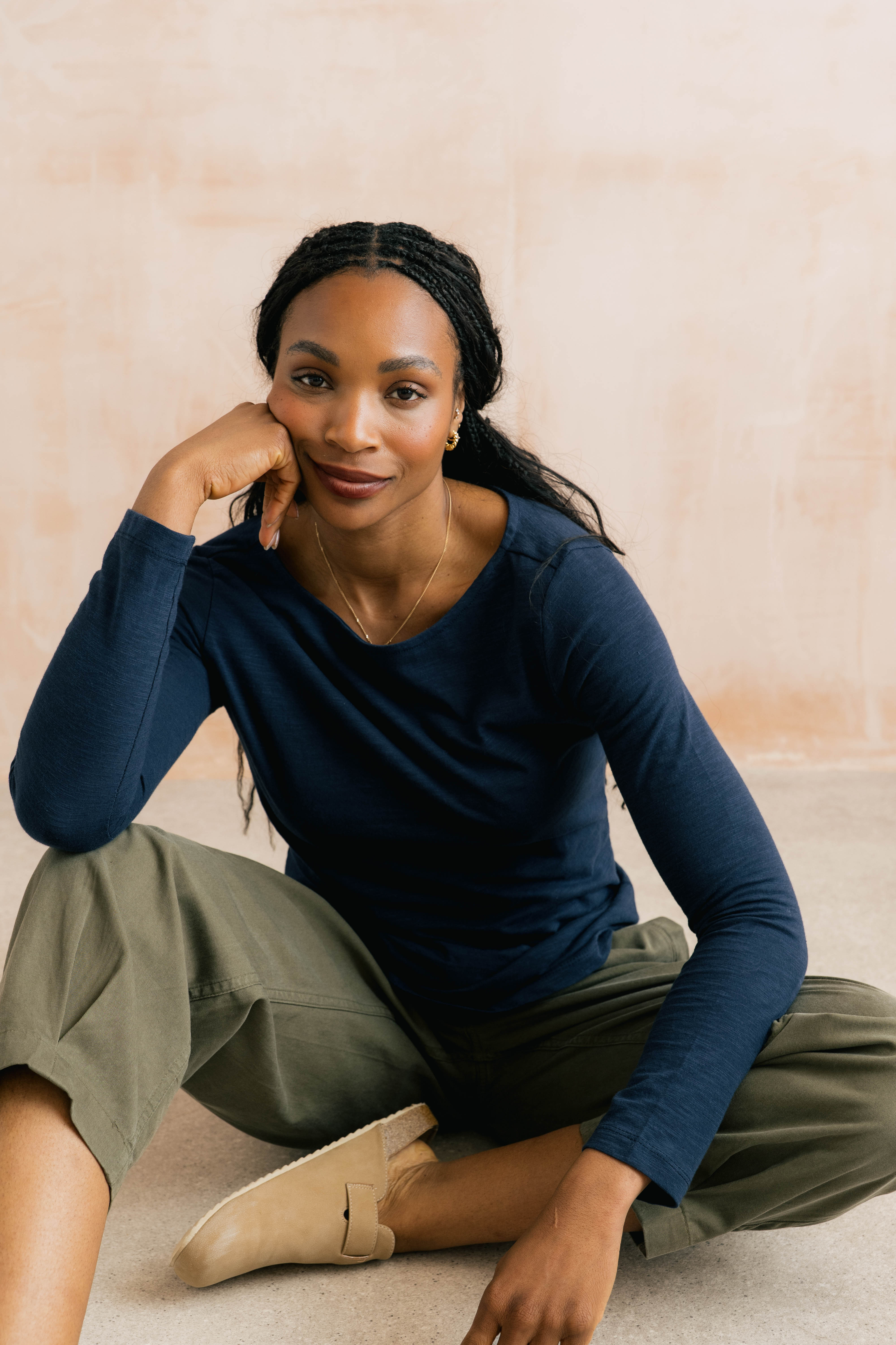 Monica Organic Cotton Jersey Top Navy