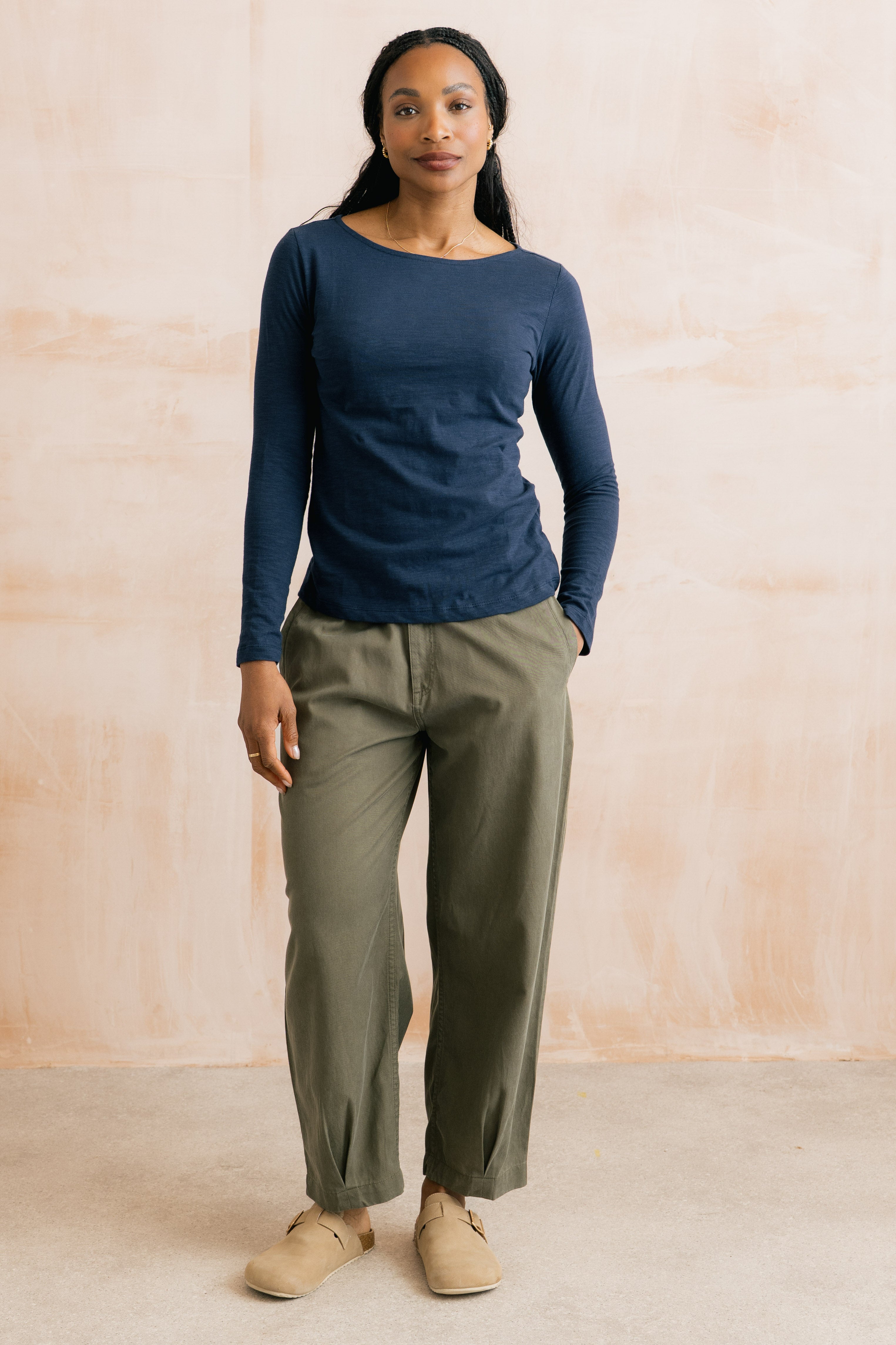 Monica Organic Cotton Jersey Top Navy