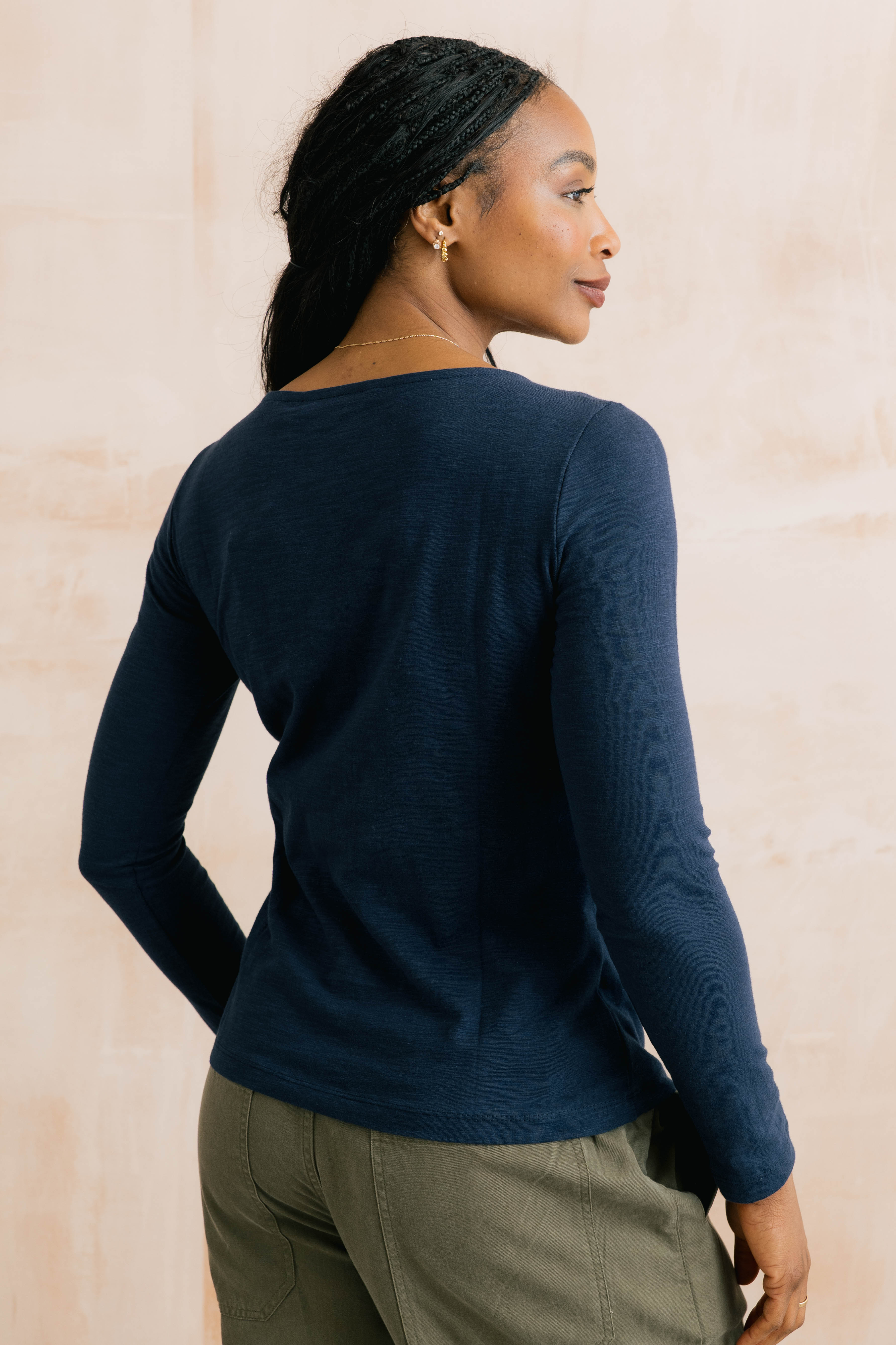 Monica Organic Cotton Jersey Top Navy