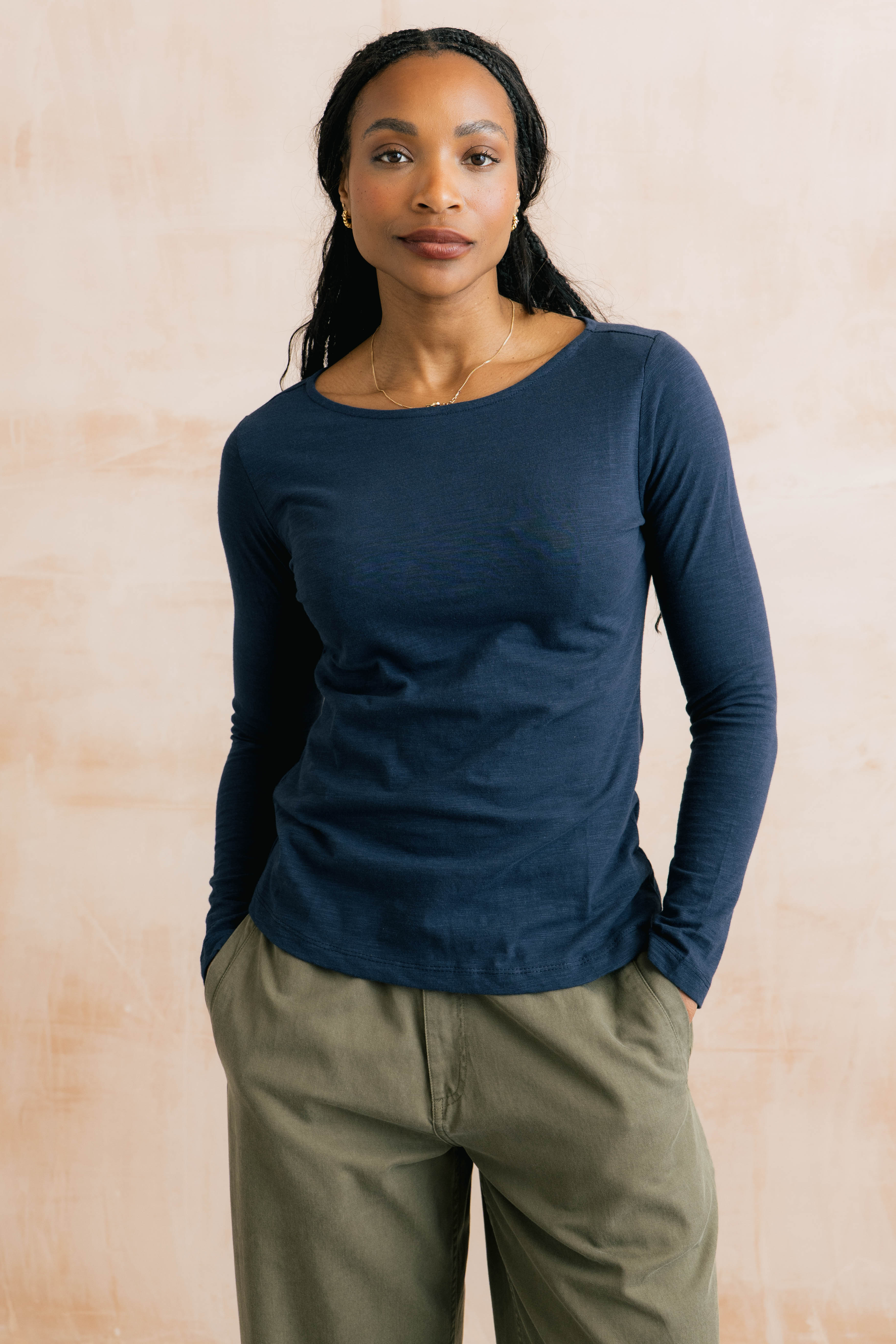 Monica Organic Cotton Jersey Top Navy