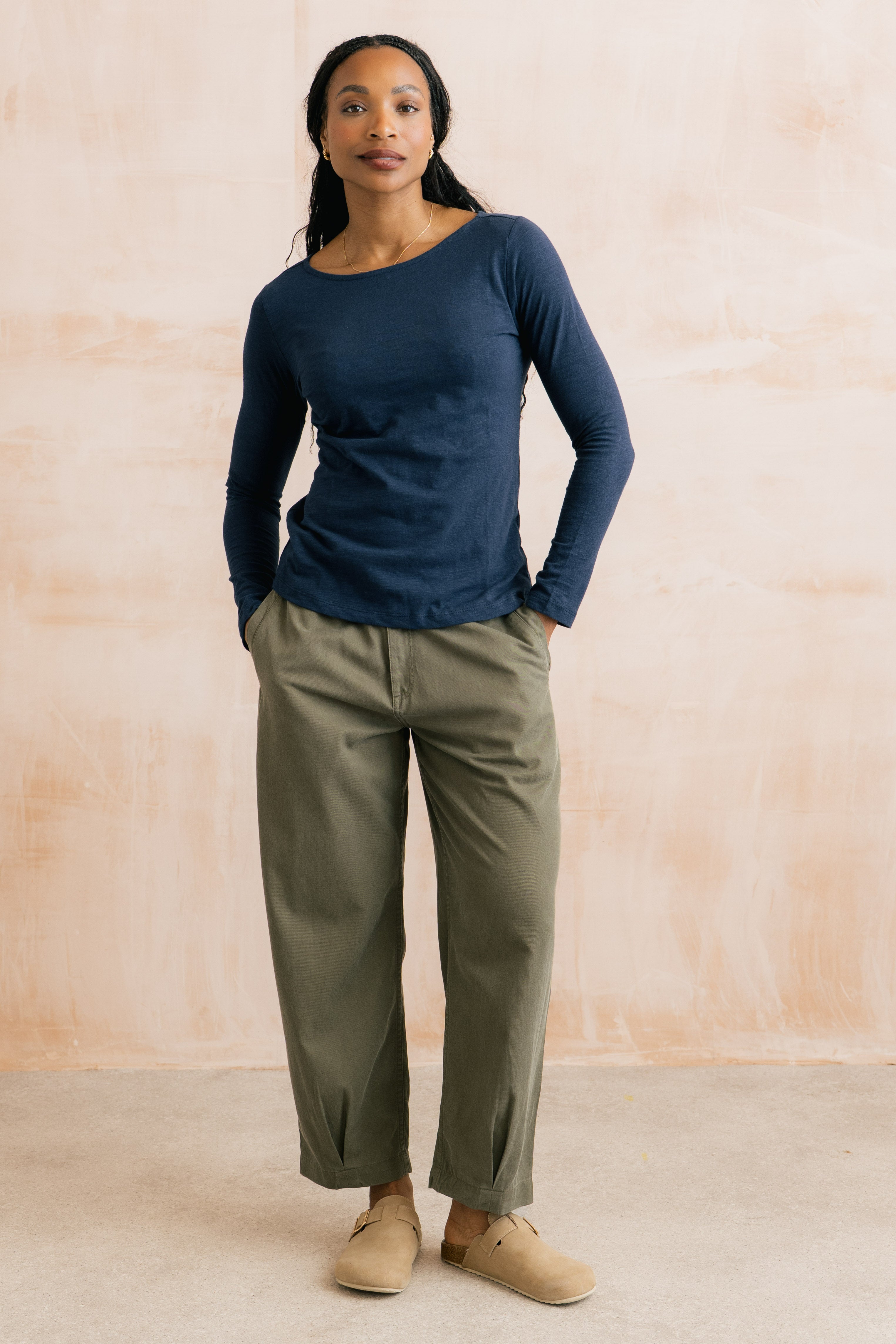 Monica Organic Cotton Jersey Top Navy