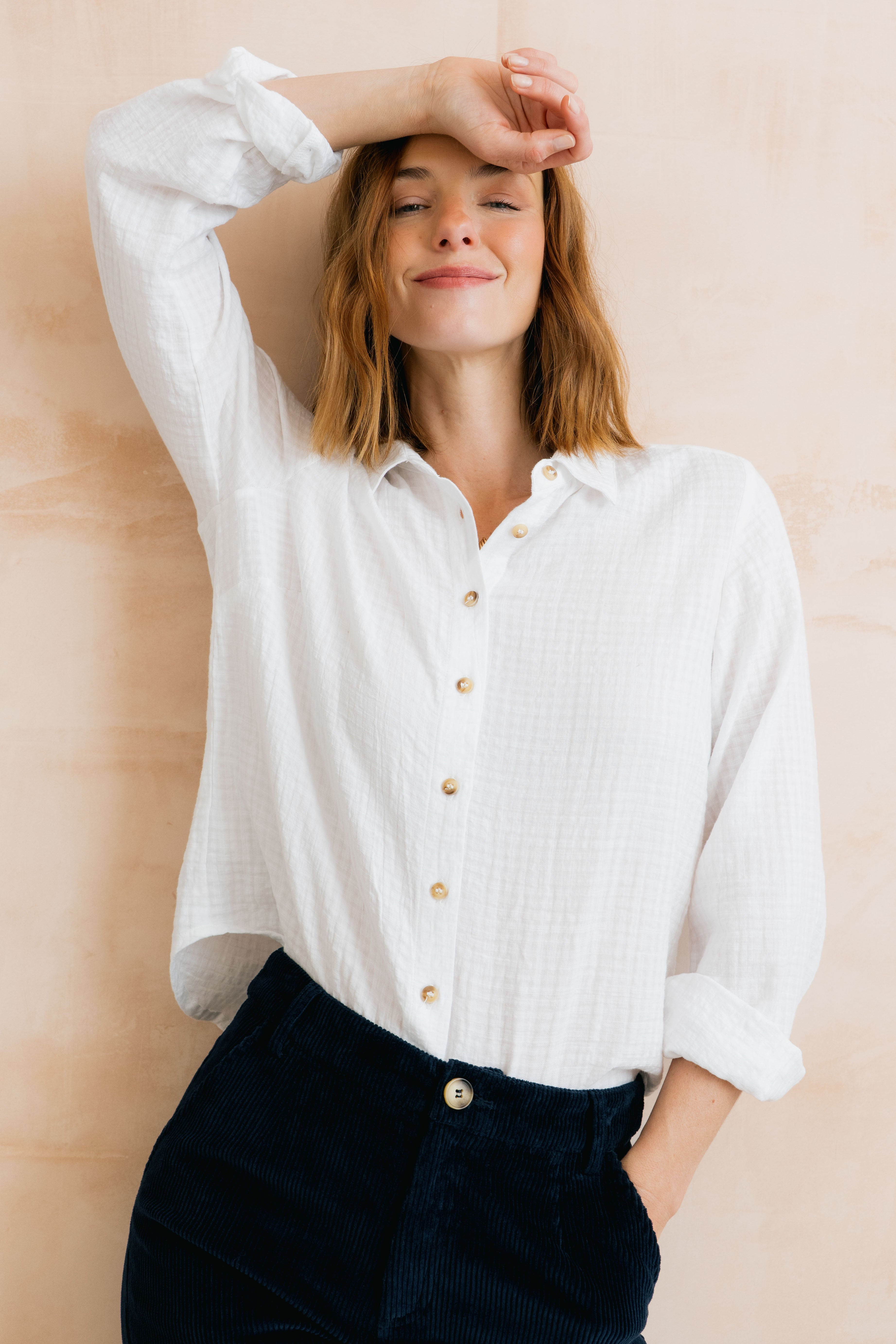 Ana Textured Organic Cotton Shirt White