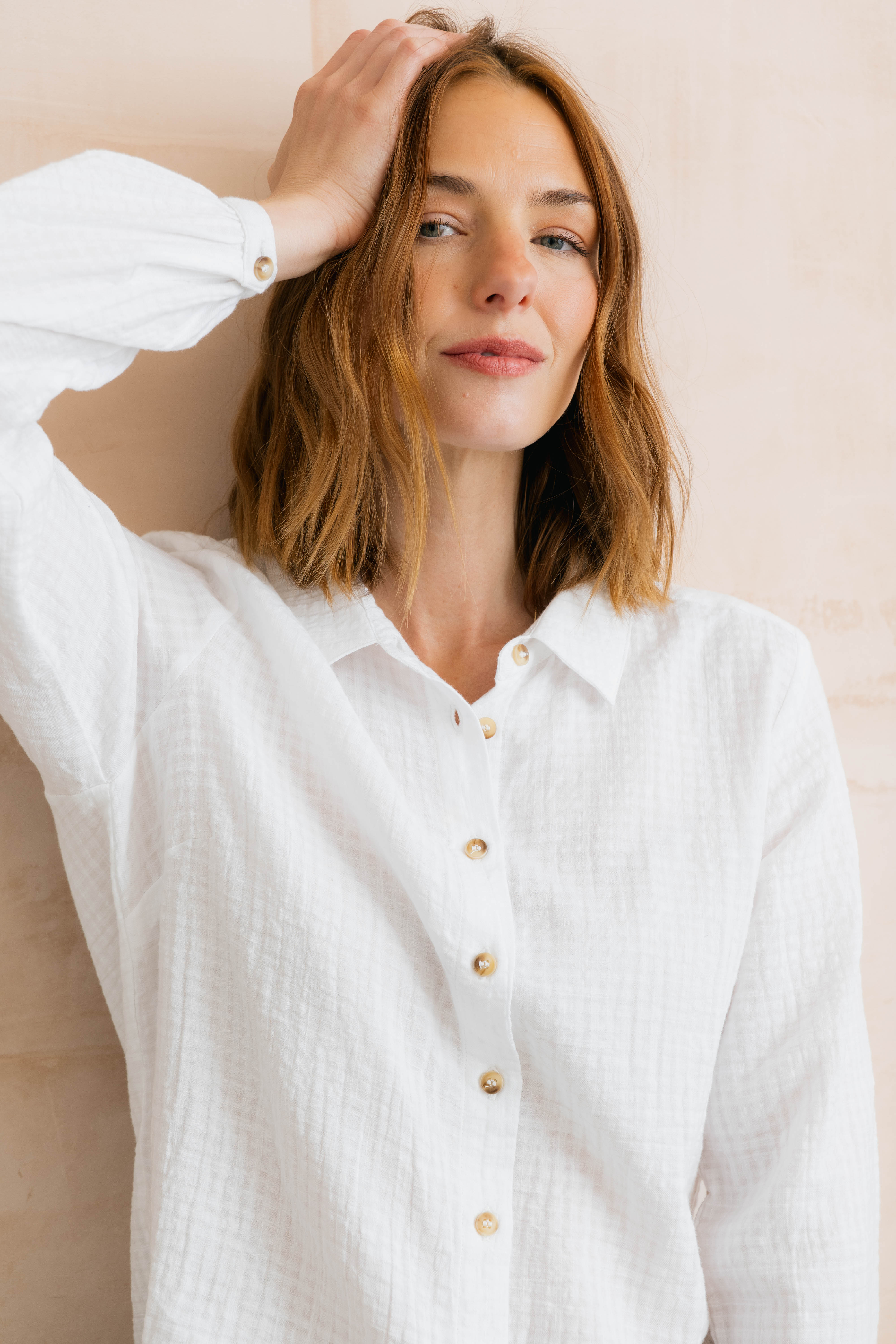 Ana Textured Organic Cotton Shirt White