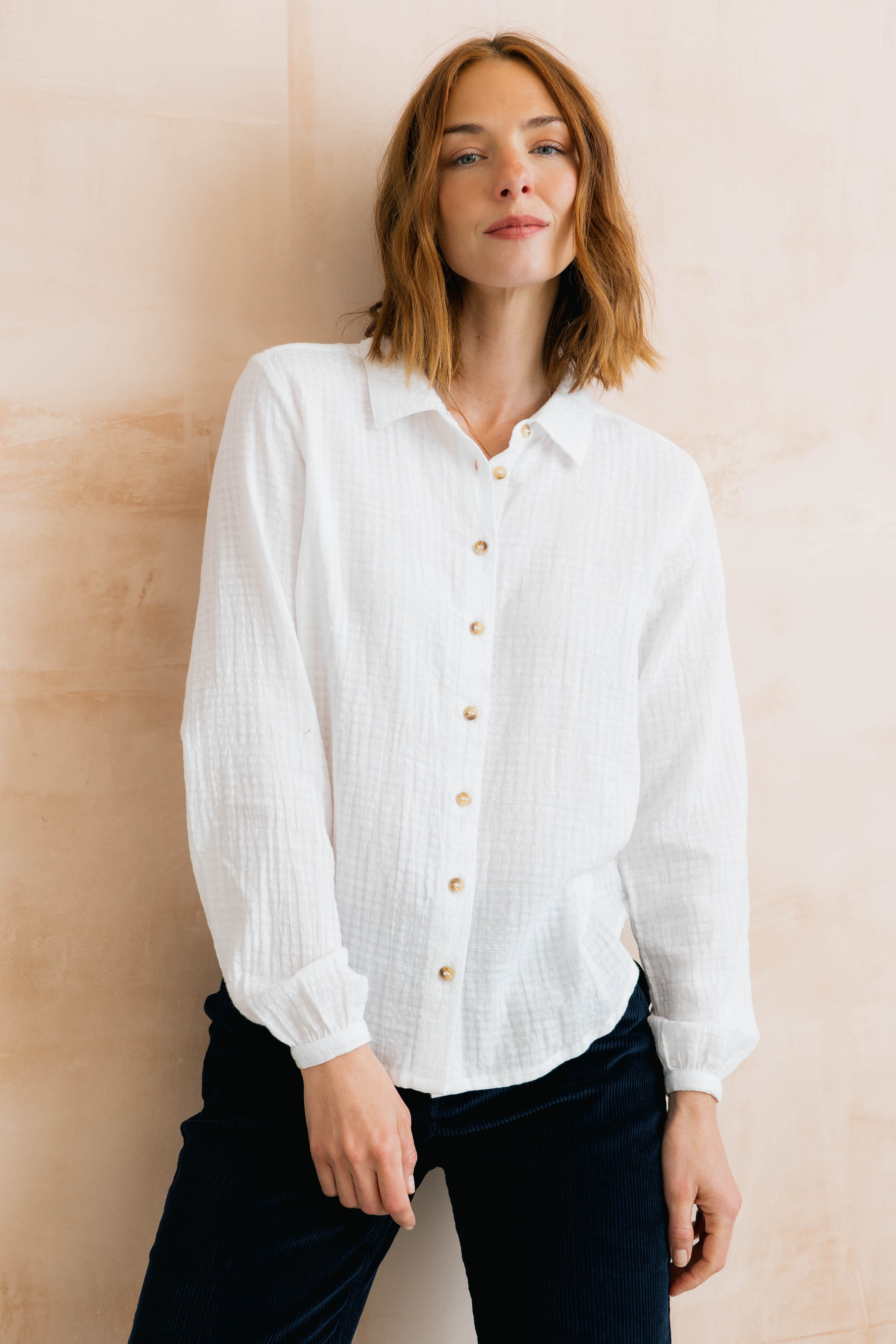 Ana Textured Organic Cotton Shirt White