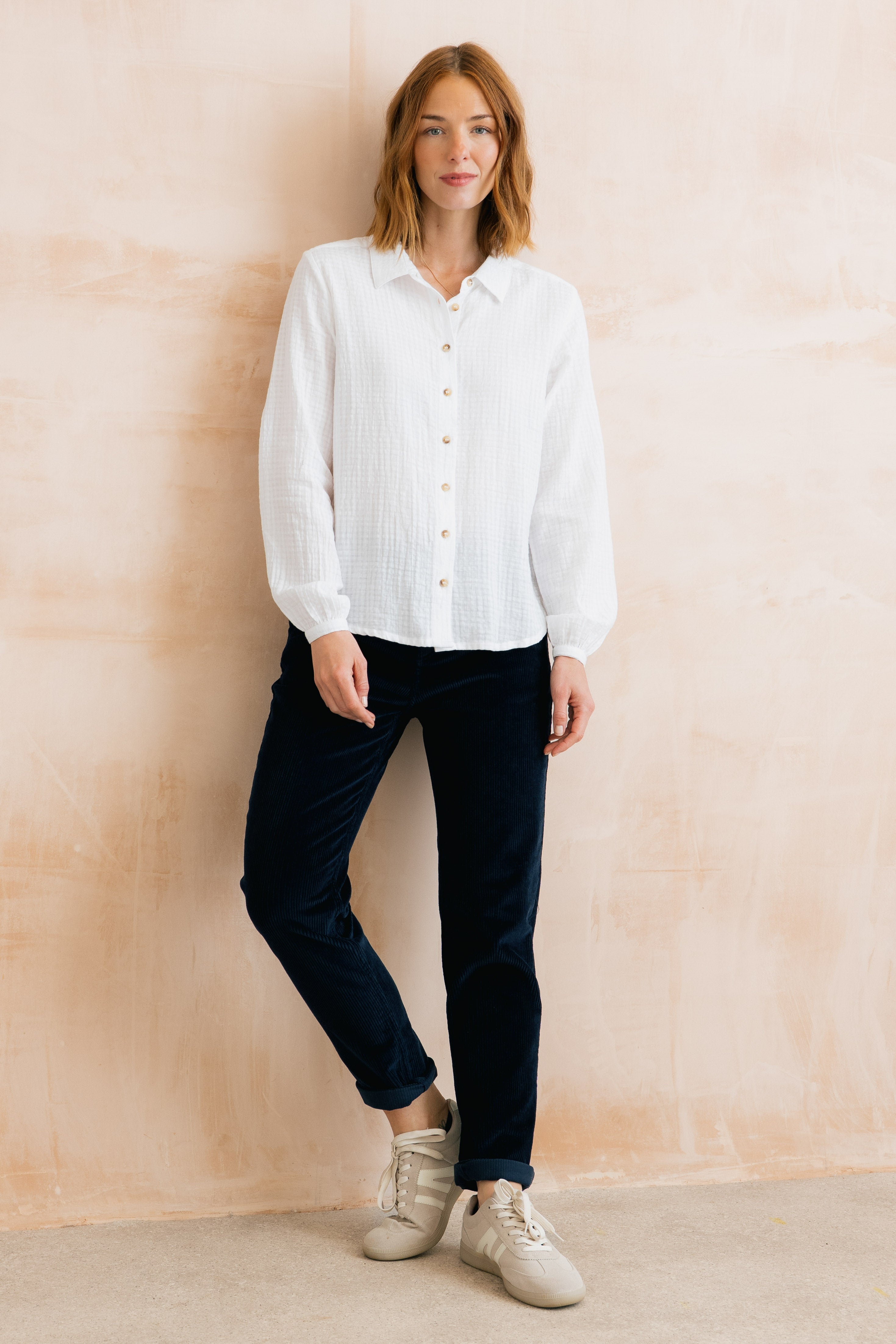 Ana Textured Organic Cotton Shirt White