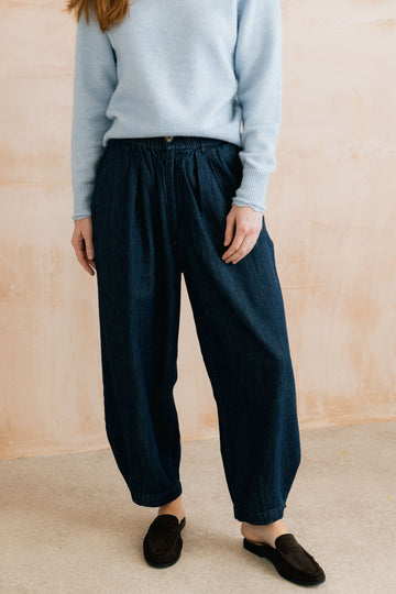 Ayla Relaxed Denim Barrel Leg Trousers Dark Wash