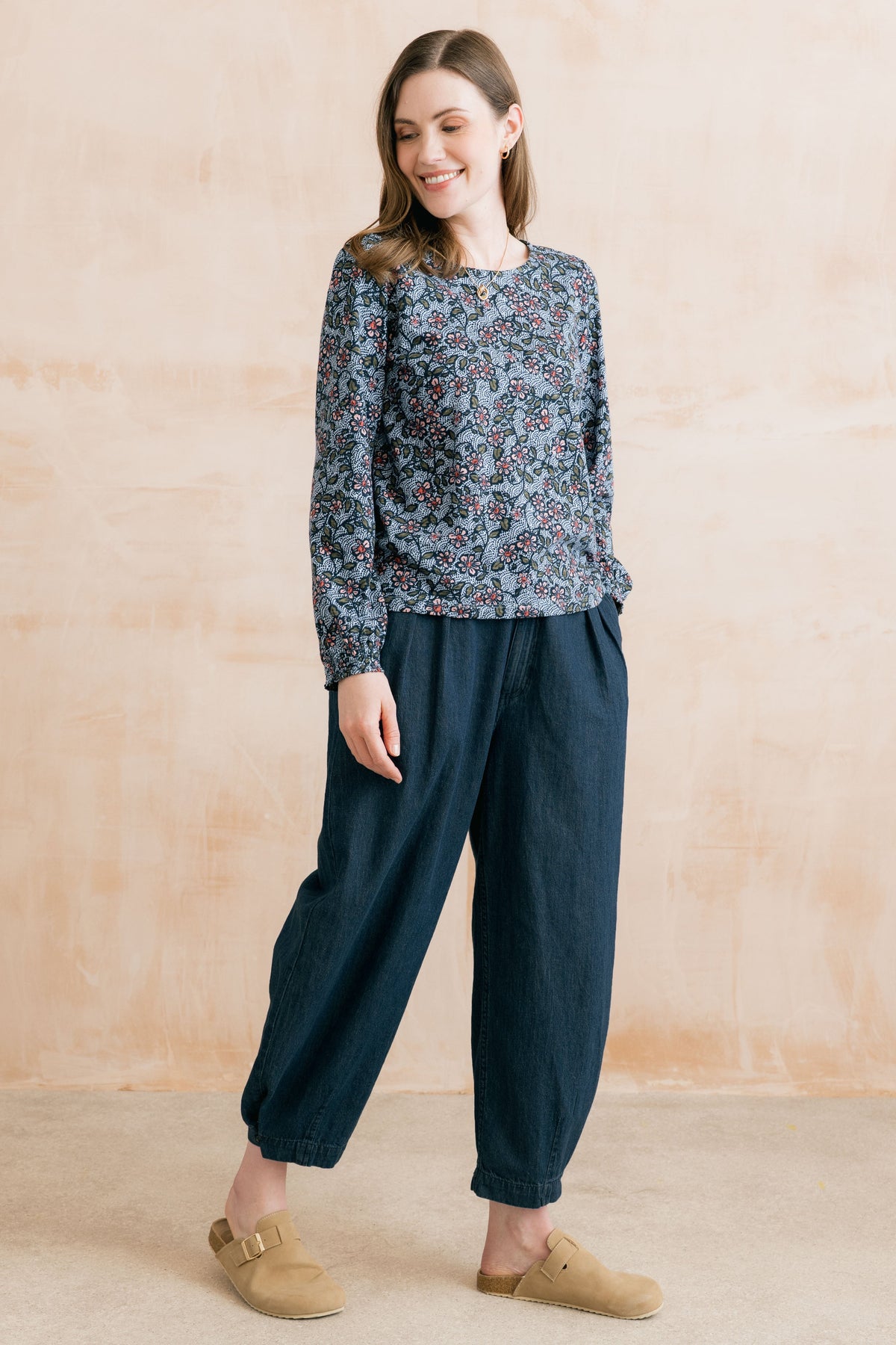 Ayla Relaxed Denim Barrel Leg Trousers Dark Wash