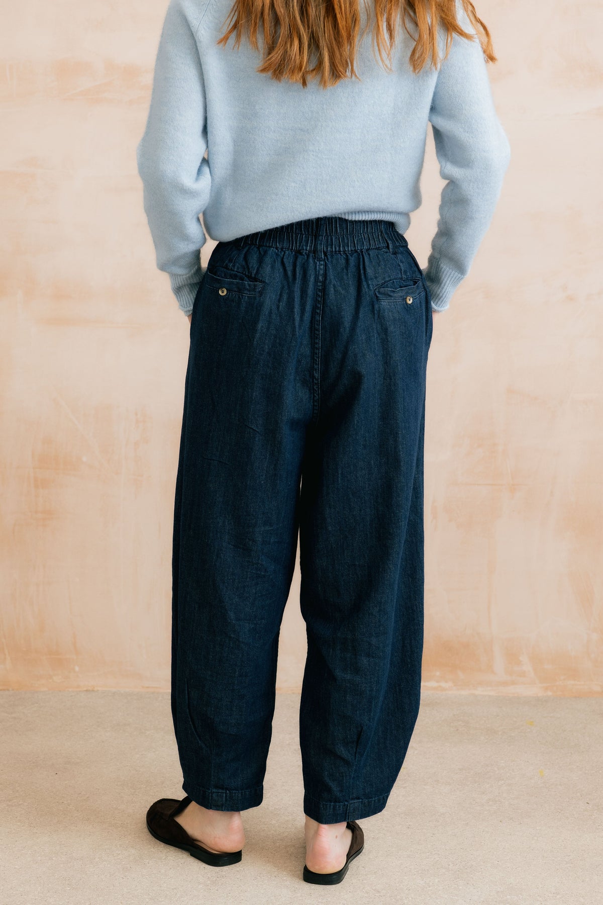 Ayla Relaxed Denim Barrel Leg Trousers Dark Wash