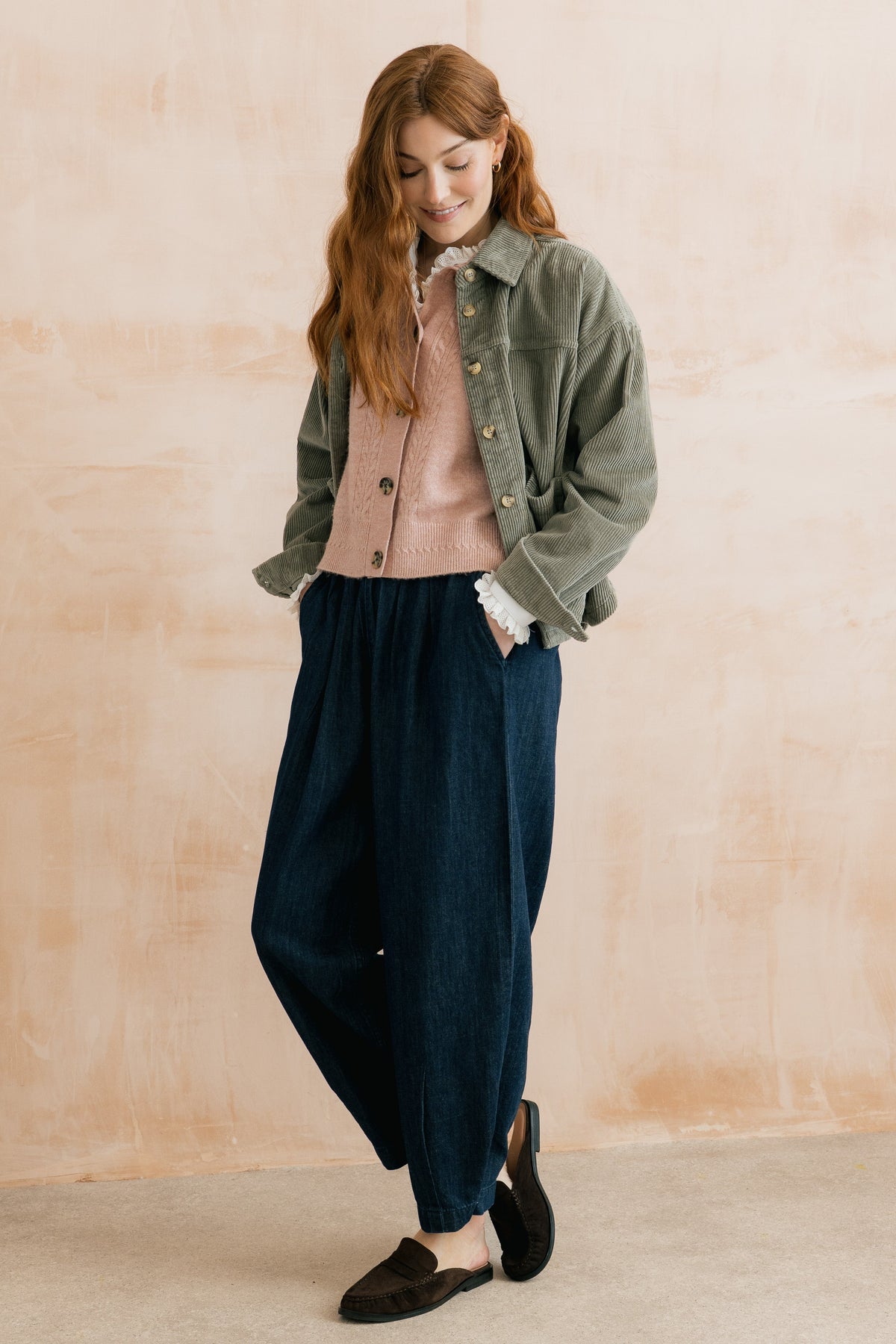 Ayla Relaxed Denim Barrel Leg Trousers Dark Wash