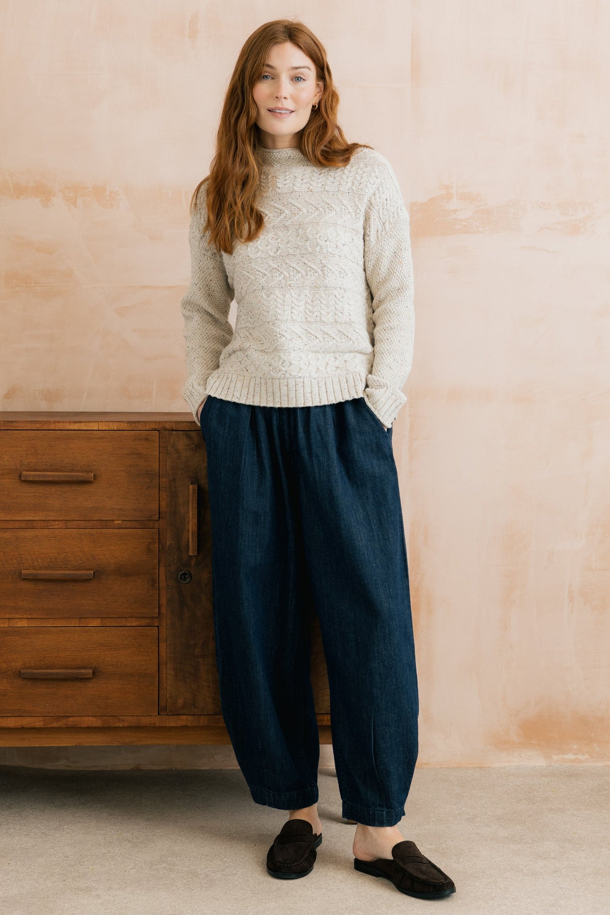 Ayla Relaxed Denim Barrel Leg Trousers Dark Wash