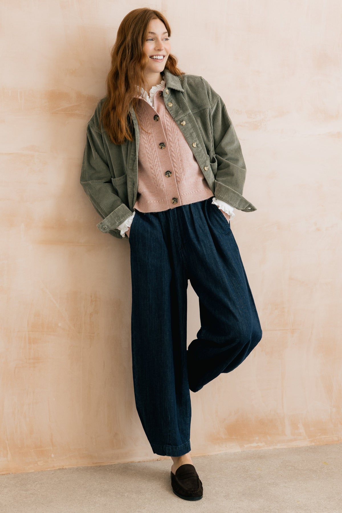 Ayla Relaxed Denim Barrel Leg Trousers Dark Wash