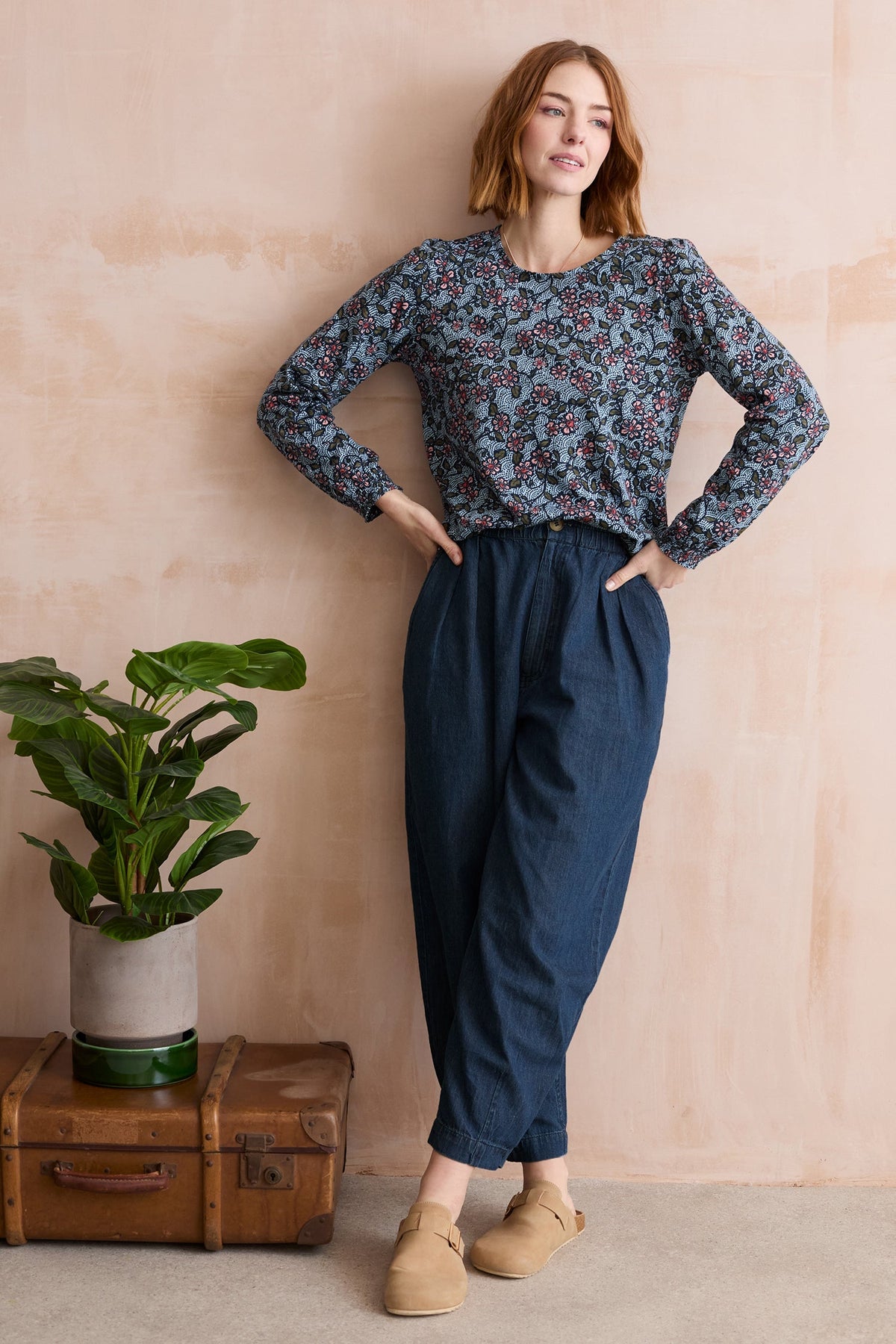 Ayla Relaxed Denim Barrel Leg Trousers Dark Wash
