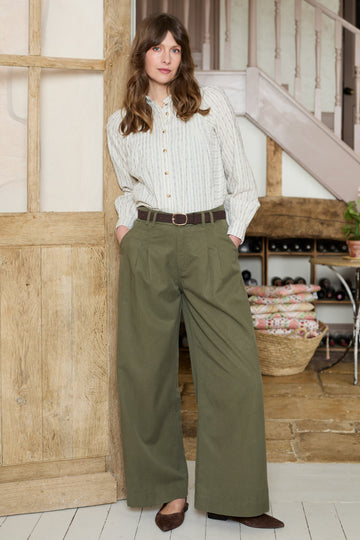 Sophie Pleated Wide Leg Trousers Dark Olive