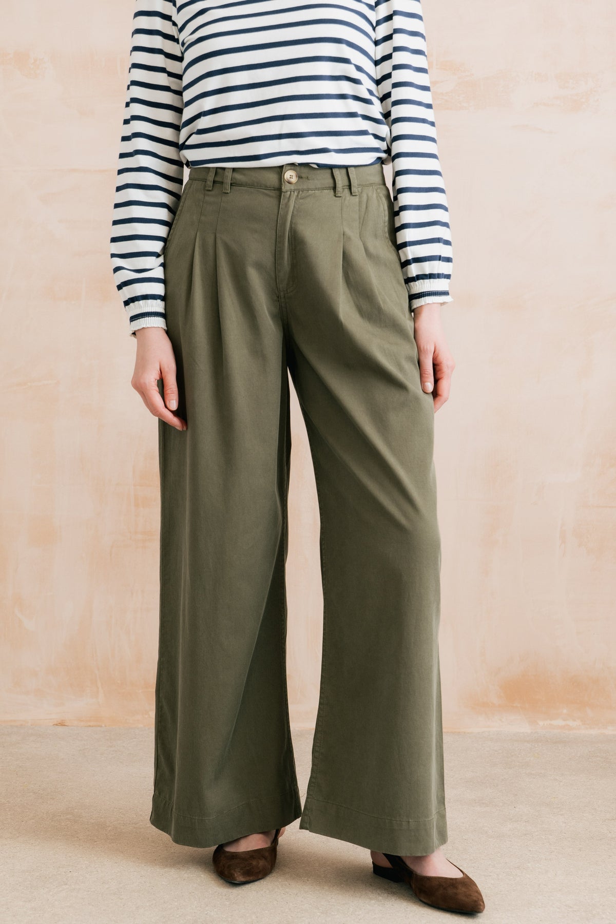 Sophie Pleated Wide Leg Trousers Dark Olive