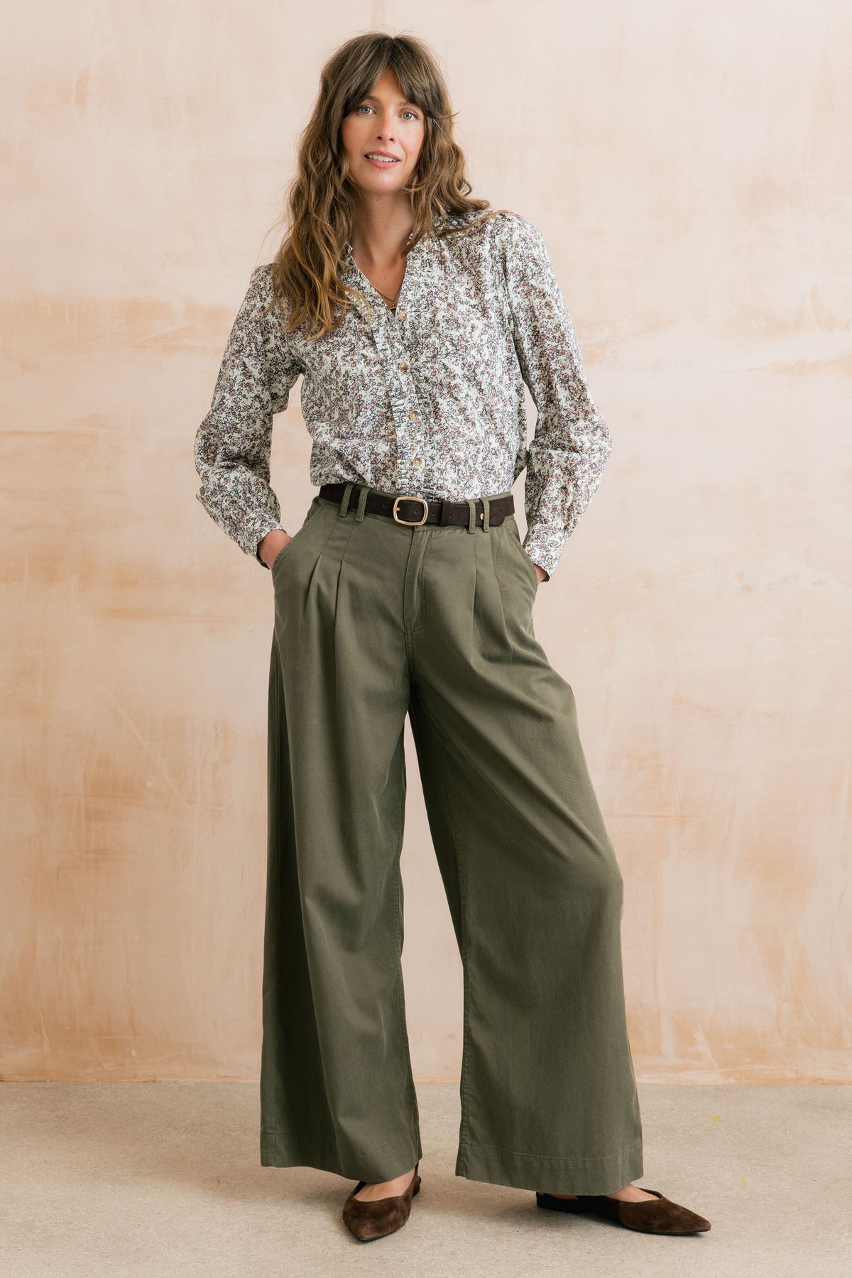 Sophie Pleated Wide Leg Trousers Dark Olive