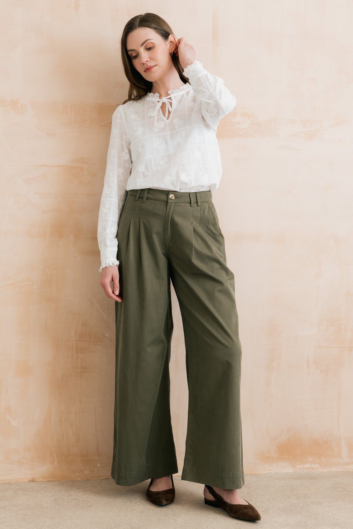 Sophie Pleated Wide Leg Trousers Dark Olive