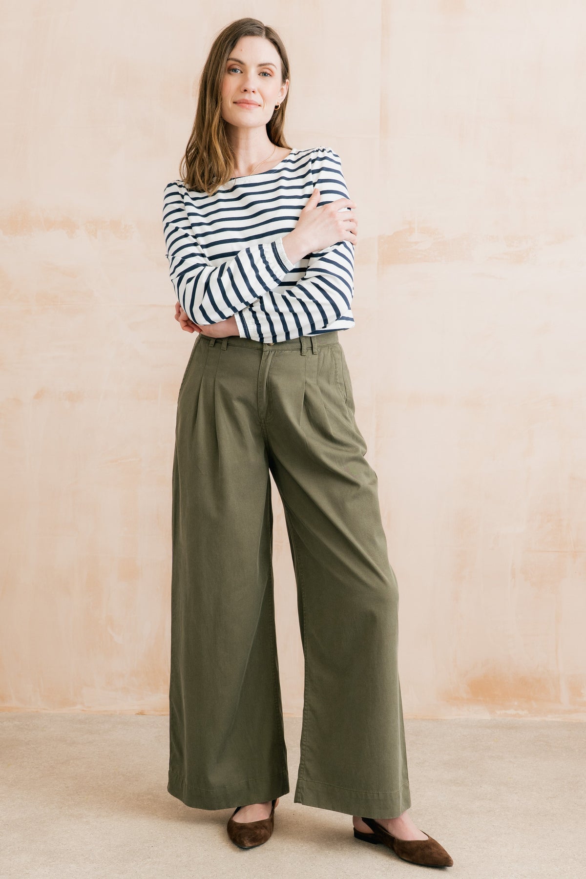 Sophie Pleated Wide Leg Trousers Dark Olive