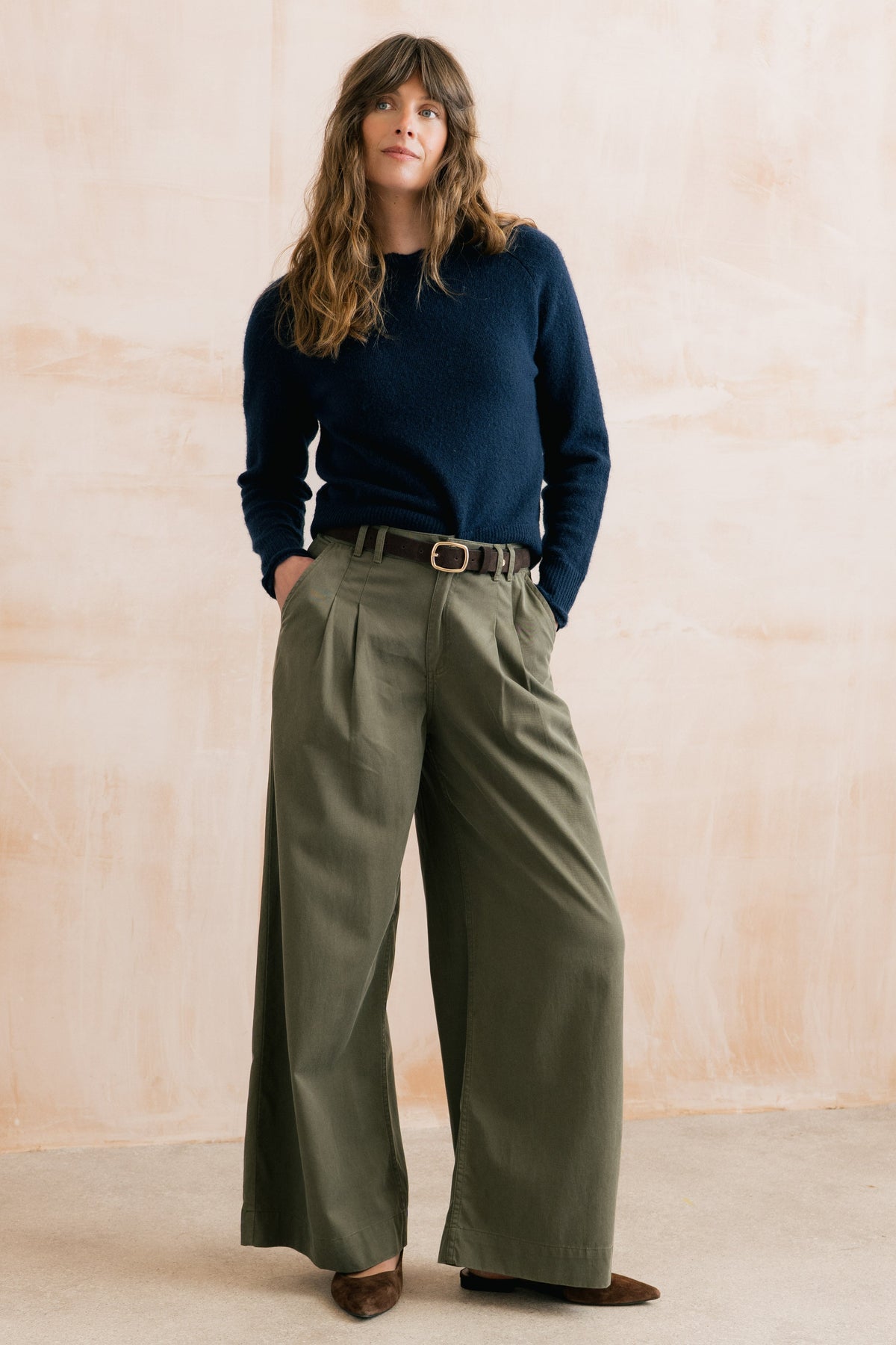 Sophie Pleated Wide Leg Trousers Dark Olive