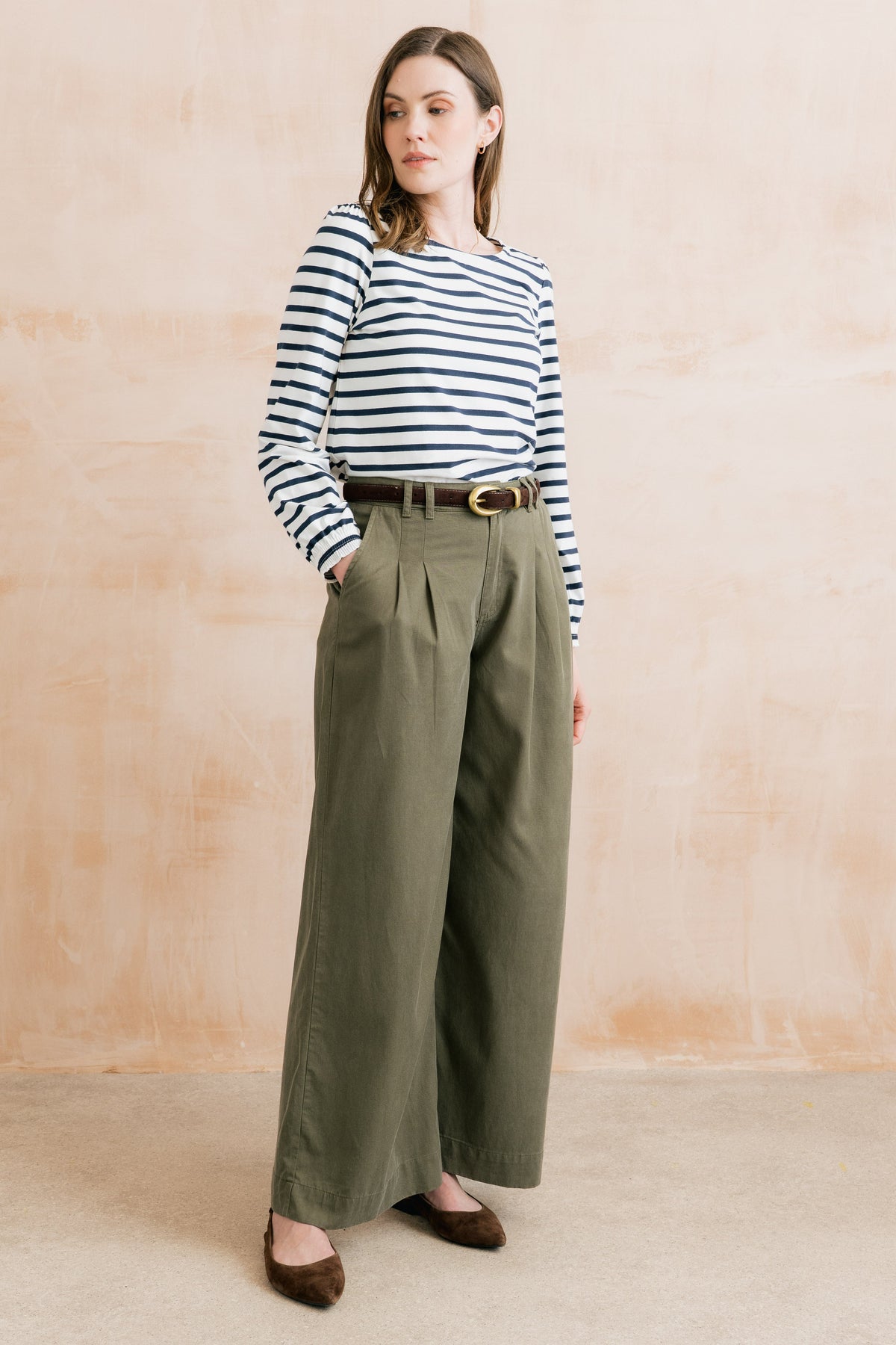 Sophie Pleated Wide Leg Trousers Dark Olive