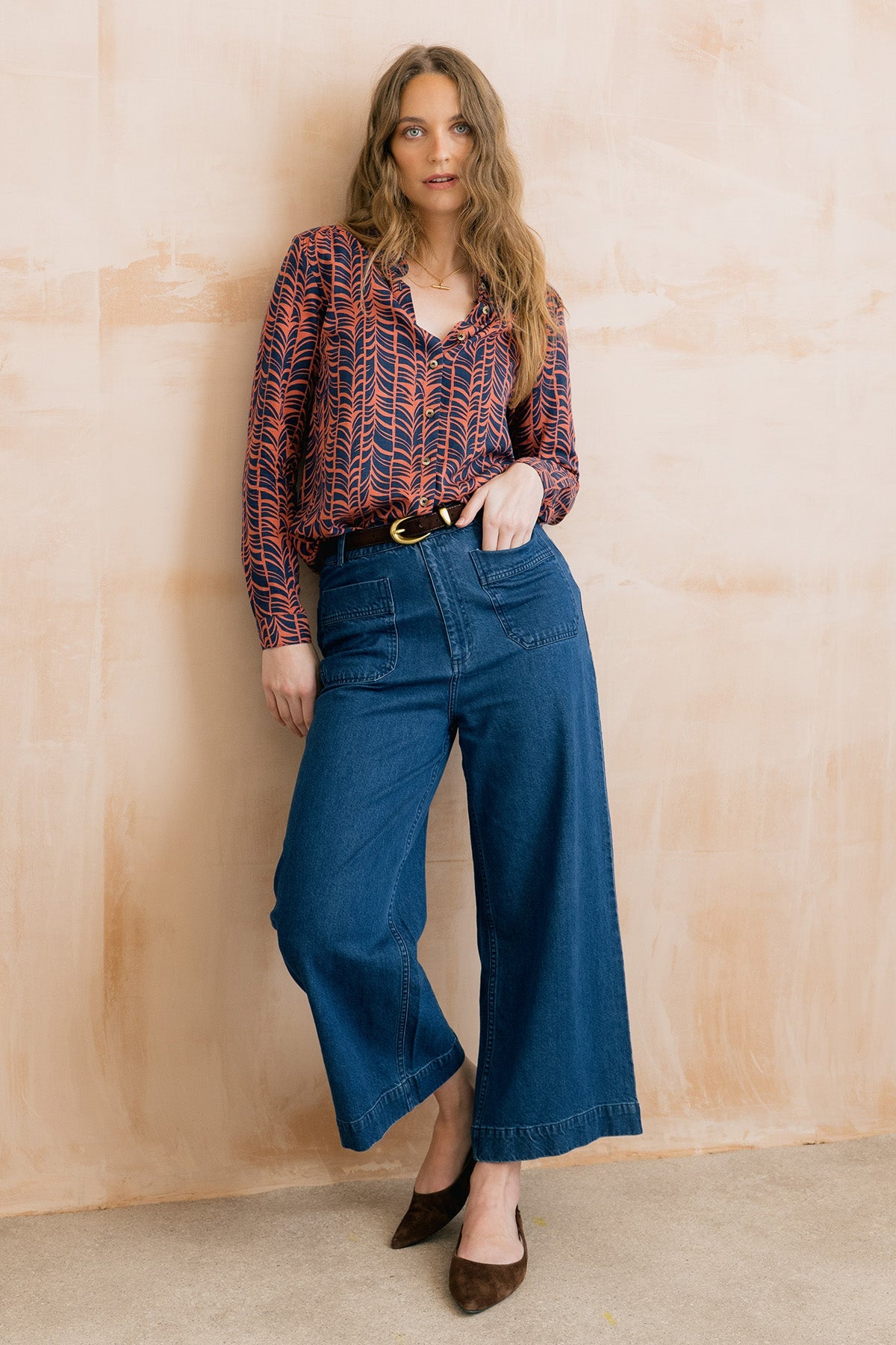 Amelia Denim Cropped Wide Leg Jeans Blue