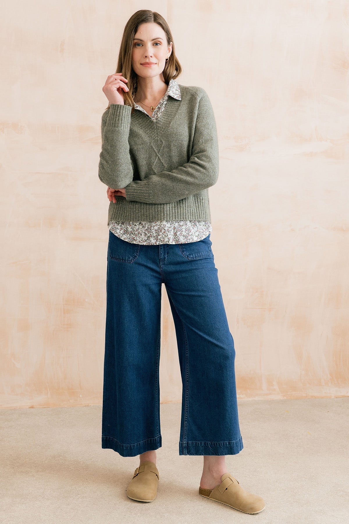 Amelia Denim Cropped Wide Leg Jeans Blue