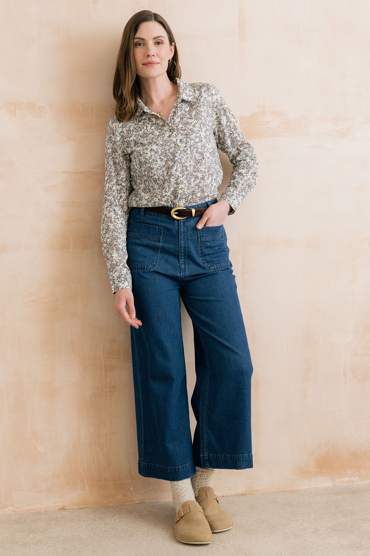 Amelia Denim Cropped Wide Leg Jeans Blue