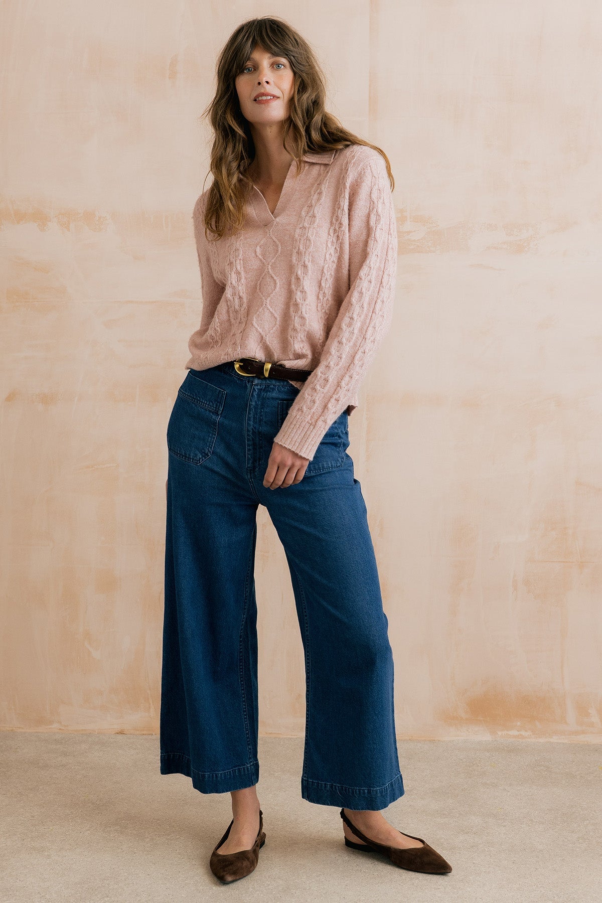 Amelia Denim Cropped Wide Leg Jeans Blue