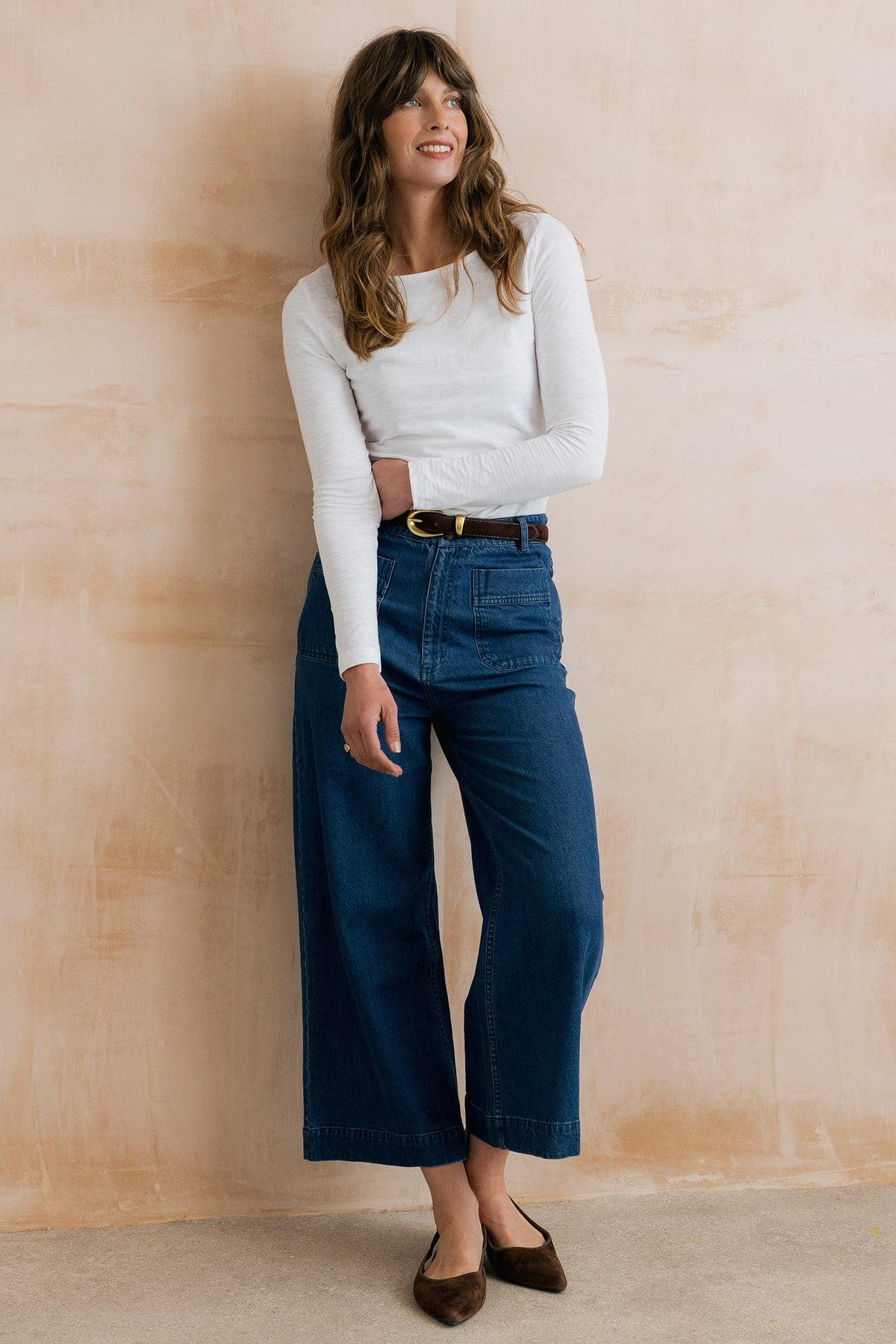 Amelia Denim Cropped Wide Leg Jeans Blue