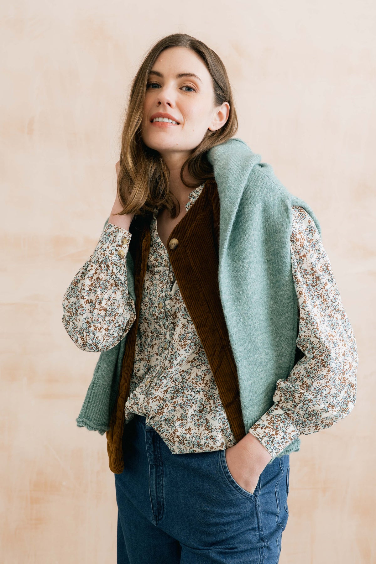 Twilight Stretch Jumbo Cord Gilet Burnt Caramel