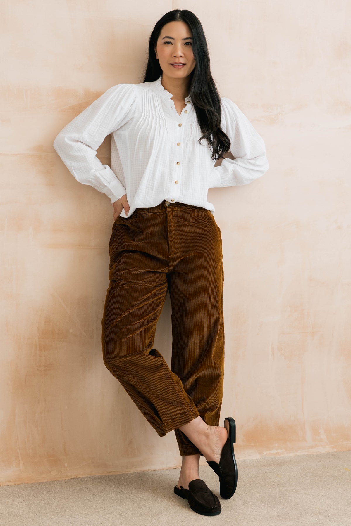 Shirin Relaxed Barrel Leg Jumbo Cord Trousers Burnt Caramel