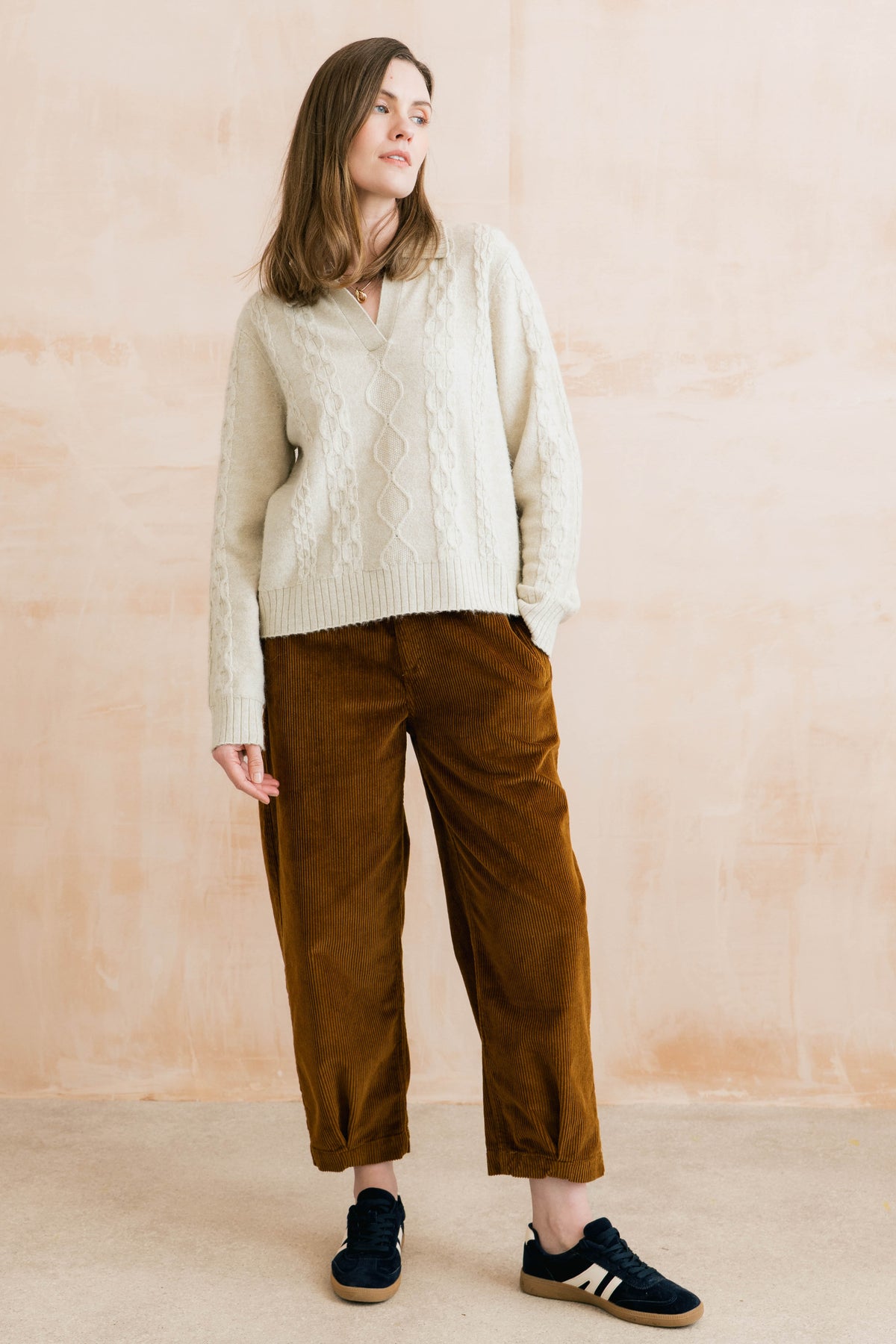 Shirin Relaxed Barrel Leg Jumbo Cord Trousers Burnt Caramel